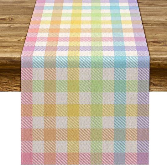 Pudodo Easter Buffalo Plaid Check Table Runner Spring Holiday Farmhouse Fireplace Kitchen Dining Room Home Party Decoration (13" x 90")