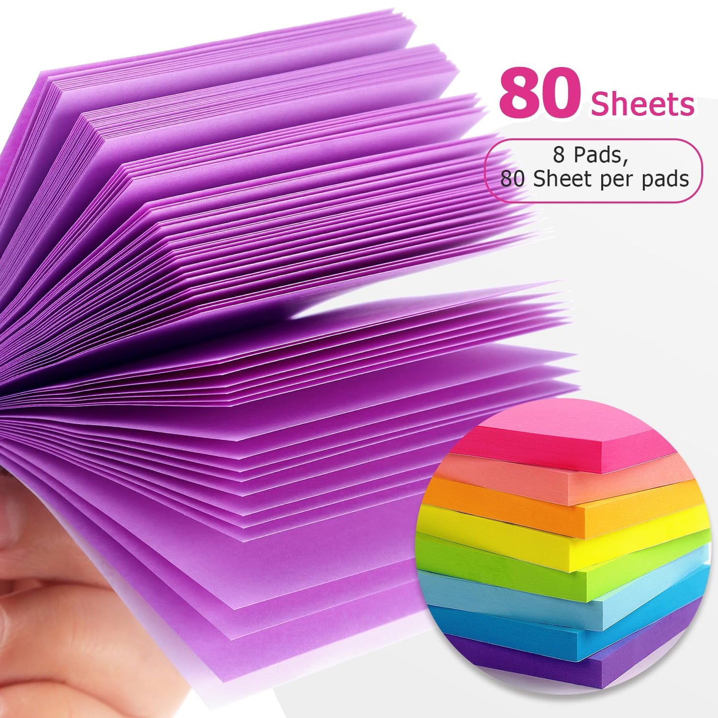 8 Pads Sticky Notes 3x3 Self-Stick Notes 8 Bright Multi Colors Purple Sticky Notes, 90 Sheet/Pad