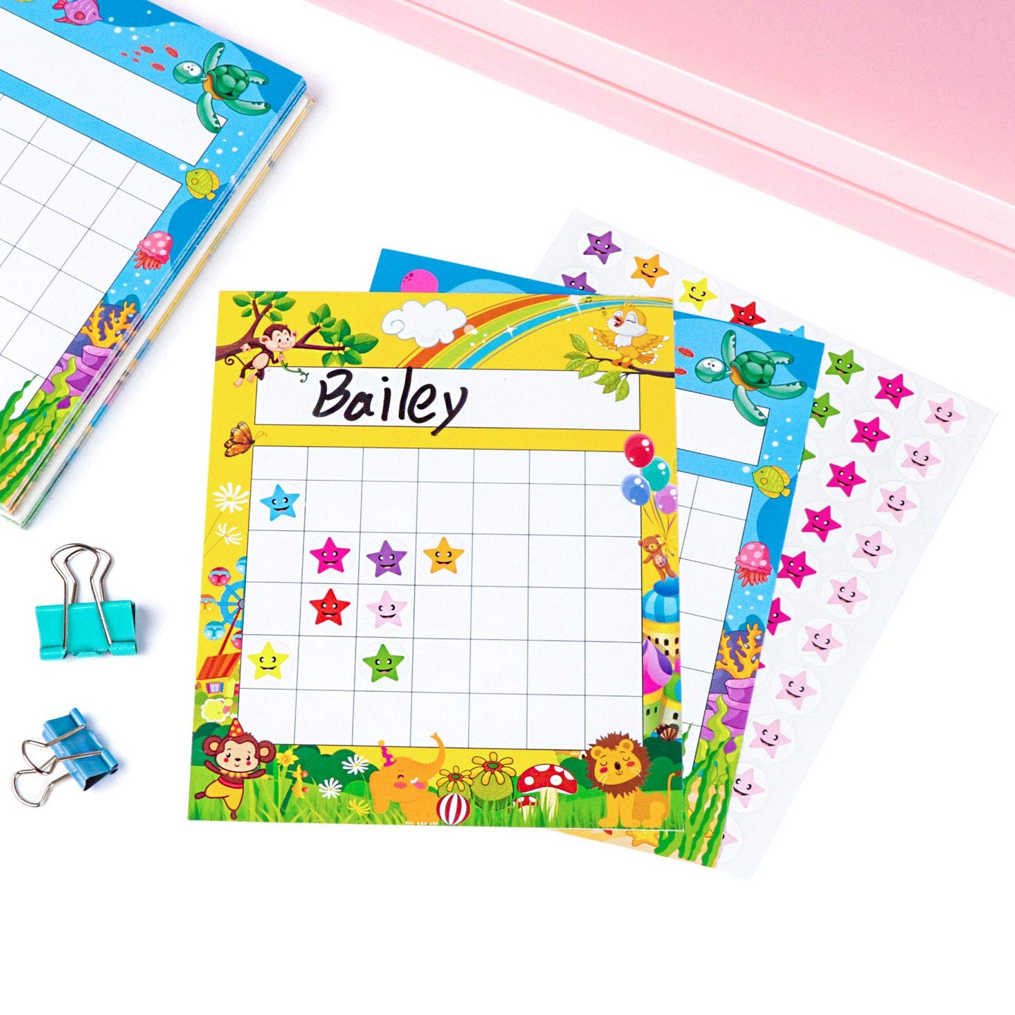 Pack of 66 Incentive Chart with 2080 Reward Star Stickers for Kids Students Classroom Behavior, Animal & Marine Theme