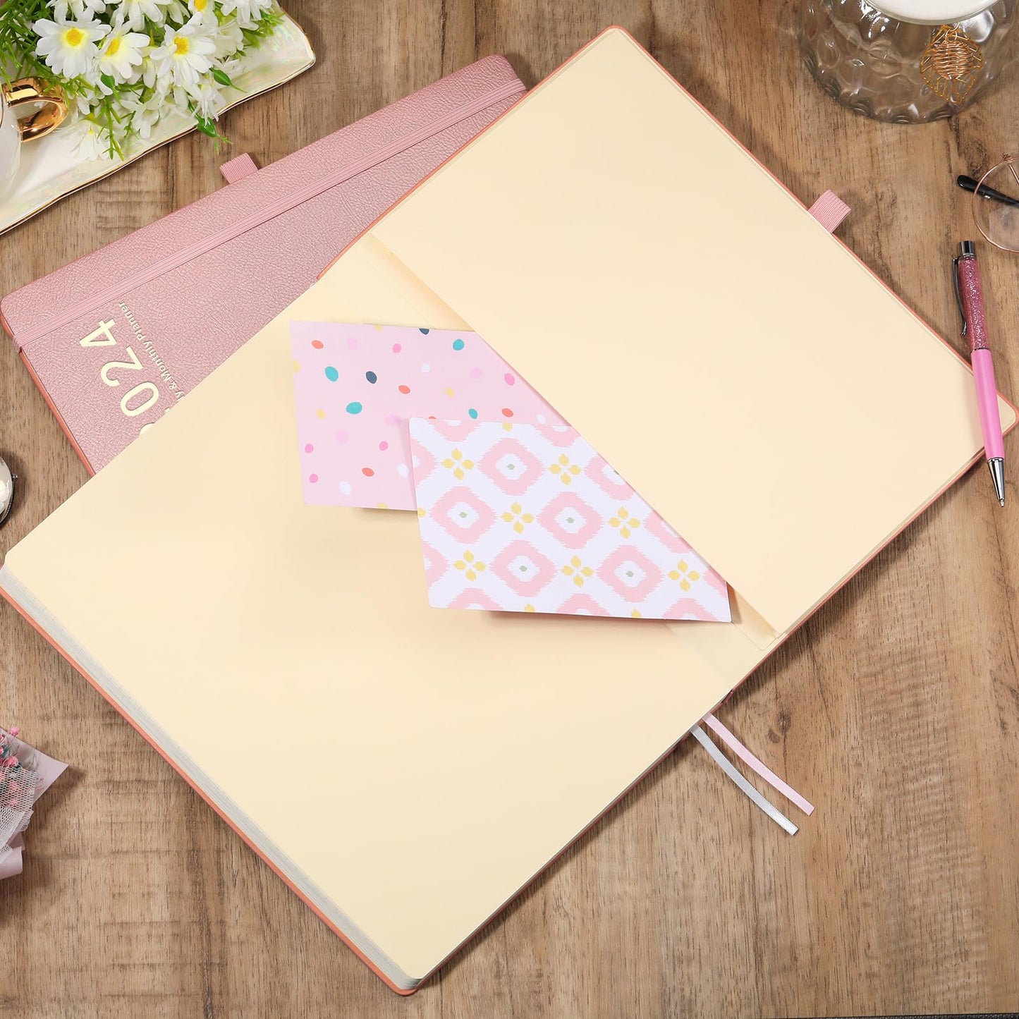 2024 Planner - 2024 Weekly Monthly Planner, January 2024 - December 2024, 8.5" x 11", Leather Cover Planner 2024 with Thick Paper, Back Pocket with Notes Pages - Rose Gold