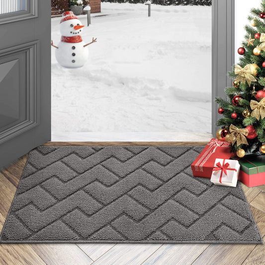 hicorfe Indoor Doormat,Front Back Rubber Backing Non Slip Door Mats 20"x31.5" Absorbent Resist Dirt Entrance Inside Floor Mats for Entryway Washable Low-Profile (Grey)