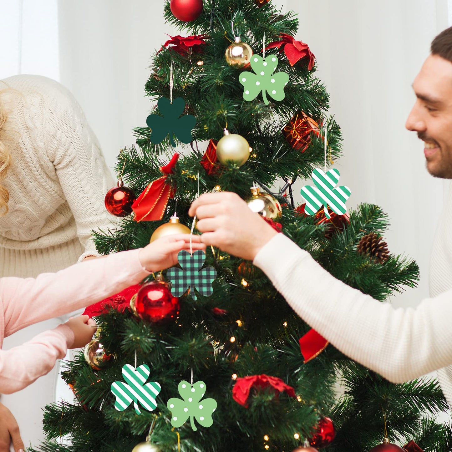 24 Pcs St Patricks Day Decorations Shamrocks Wooden Ornaments Wooden Shamrocks Clover Ornament Shamrock Wooden Cutouts Hanging Ornament with Rope for St Patrick's Day Tree Table Decor (Simple Style)