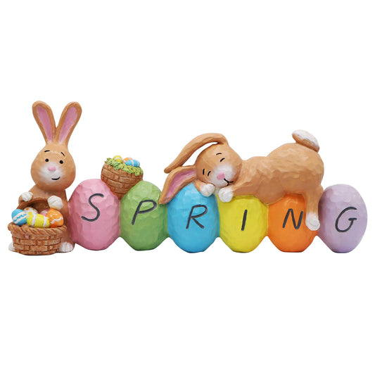JOYIN Easter Bunny Resin Centerpiece Indoor Decoration with The Word Spring Tabletop & Egg Easter Figuring for Home and Office Decor