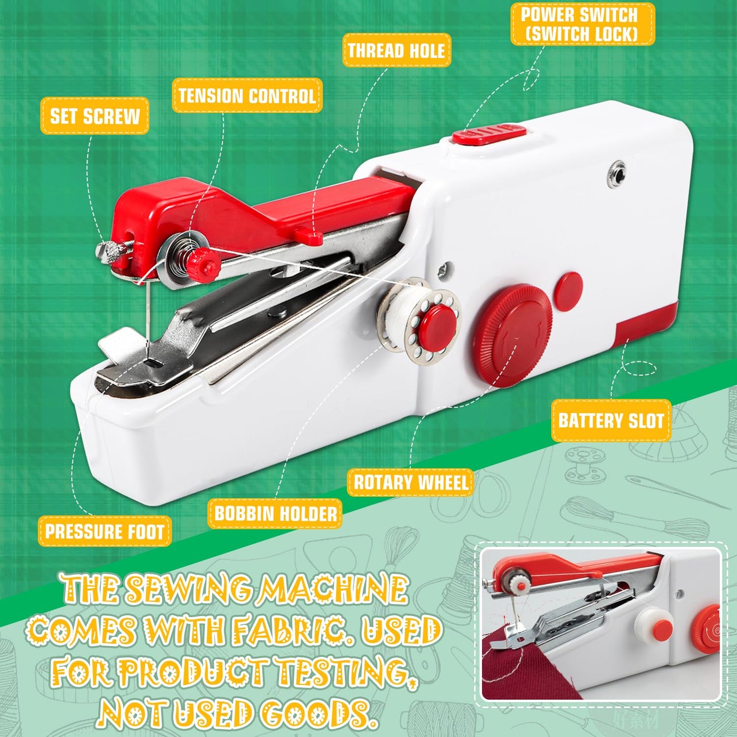 Handheld Sewing Machine, Mini Cordless Portable Hand Sewing Machine for Beginners, Household & Travel Quick Repairs Electric Hand Held Sewing Device for Fabric Clothing Kids Cloth Pet Clothes