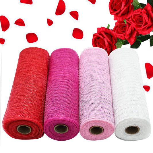 NBHH Valentine's Day Gift Ribbon,Satin Ribbons 10 Inch Wide Polyester Fabric Ribbons,White Pink Red Rose red for DIY Crafts,Wedding Decor,Gift Wrapping Decoration and More(4 Rolls)