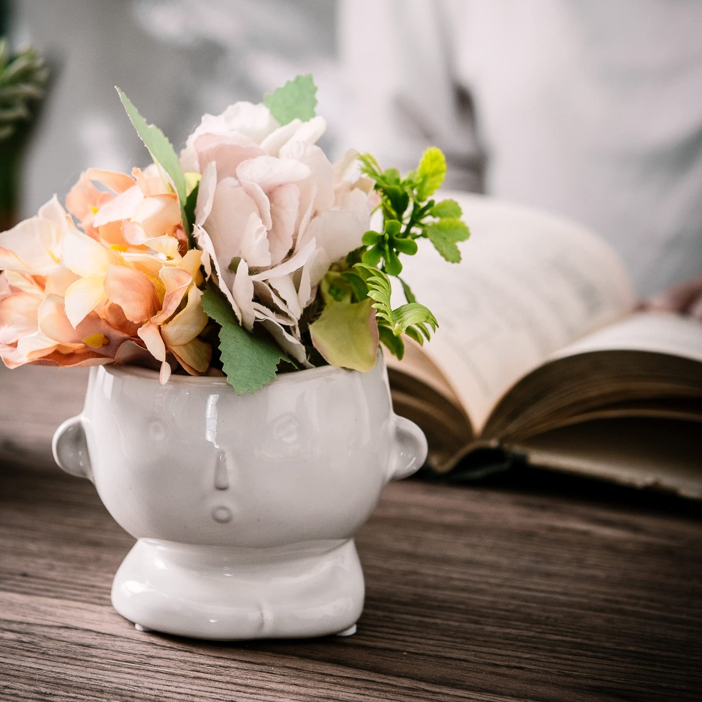 Tenforie Ceramic Flower Pot Modern Style Vase Cute Fleshy Flower Vase Supporting Cheek Vase Mini Ceramic Plants Containers for Home Office, No Plant-3 Pack