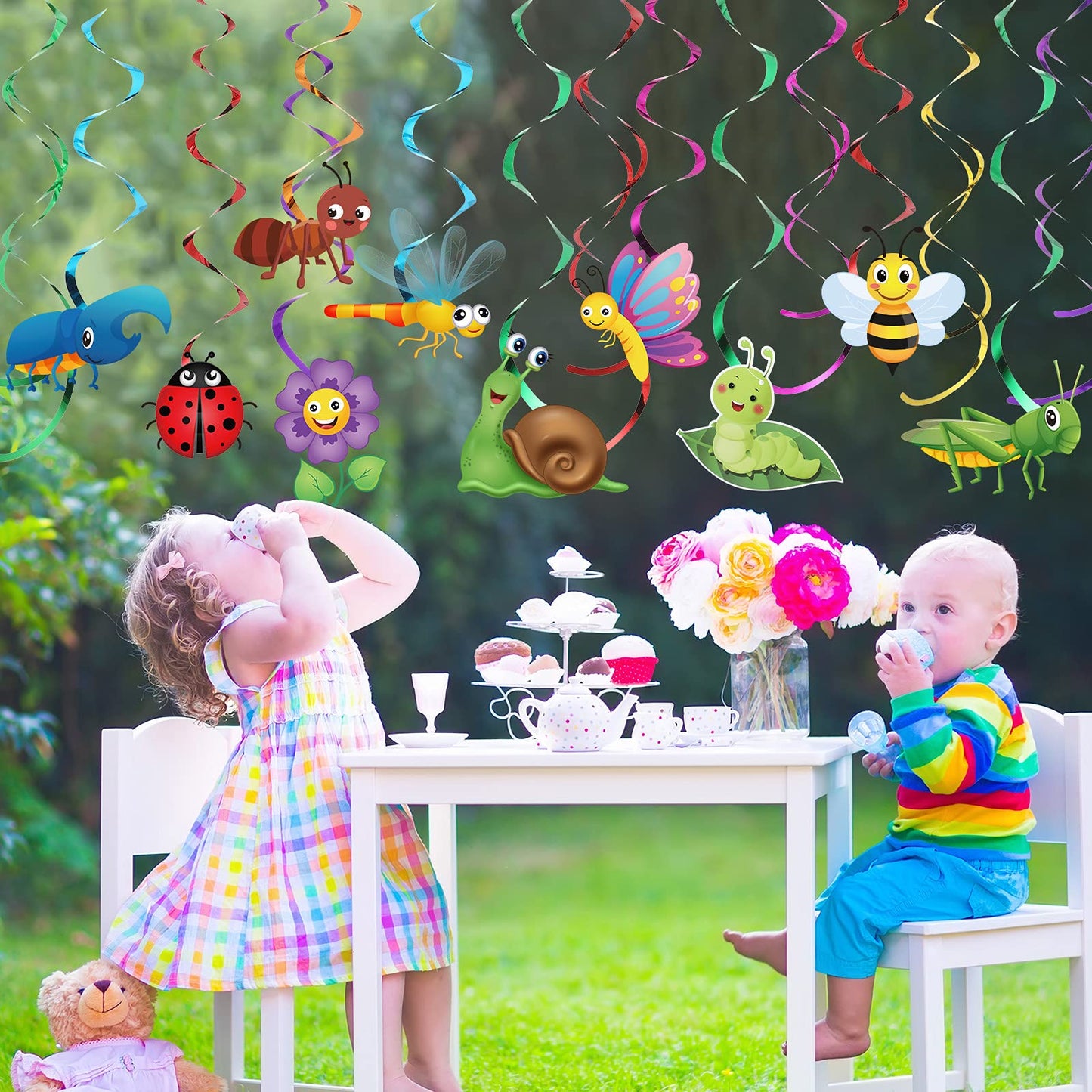 30 Pieces Spring Summer Insects Hanging Swirl Decorations, Butterfly Sunflower Bug Birthday Party Ceiling Decorations for Girls, Boys, Kids, Home, Classroom, Baby Shower,