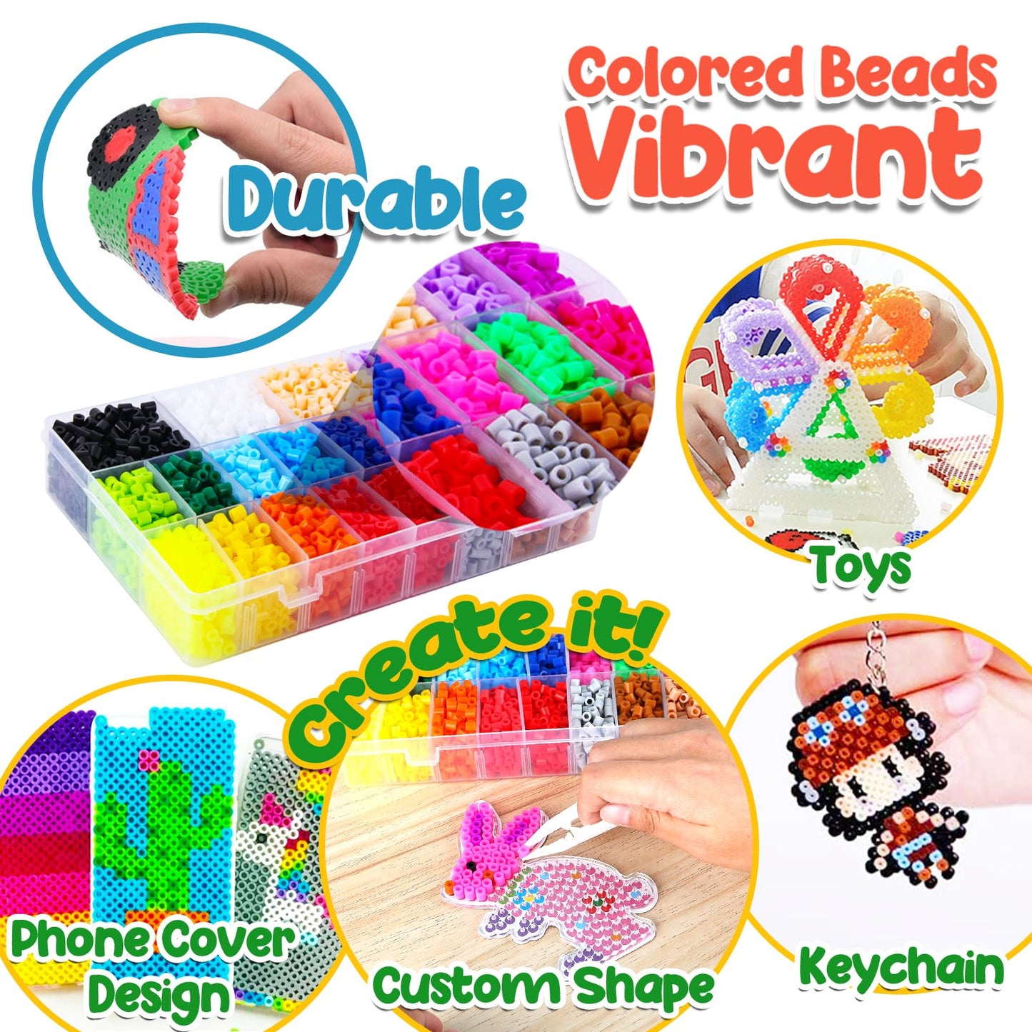 FUNZBO 5200 5mm Fuse Beads Kit - 24 Colors | 45 Patterns, Toys, Kids Crafts for Girls Ages 8-12, Arts and Crafts for Kids Ages 6-8, Gifts for Girls Boys Kids Age 5 6 7 8 9 10 11 12 Year Old
