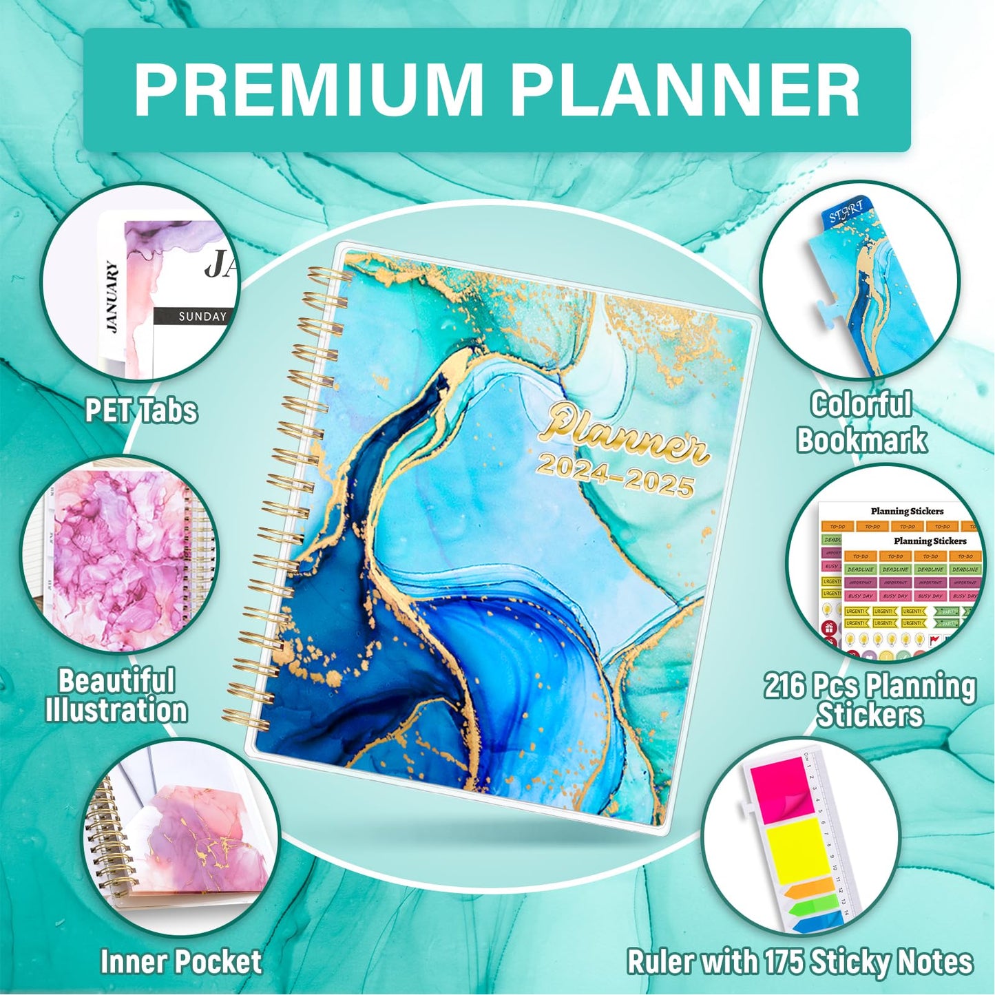 Montcool Planner 2024-2025 7.9" x 9.8", Large 18 Months Daily Weekly Monthly Planner Yearly Agenda Jan. 2024–Jun. 2025, Page Tabs, Separator Page, Pocket Folder, Bookmark, Sticky Note Set