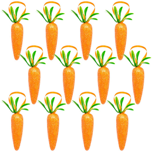 Easter Carrot Hanging Ornaments - 12Pcs Premium Foam Glitter Artificial Carrots for Easter Decoration