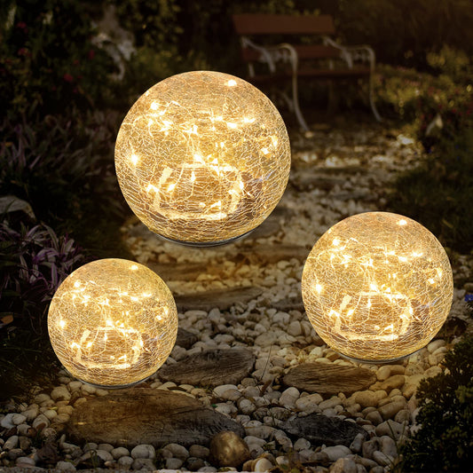 Garden Solar Lights Cracked Glass Ball Waterproof LED for Outdoor Decor Decorations Pathway Patio Yard Lawn, Warm White 2 Globe (4.7”)