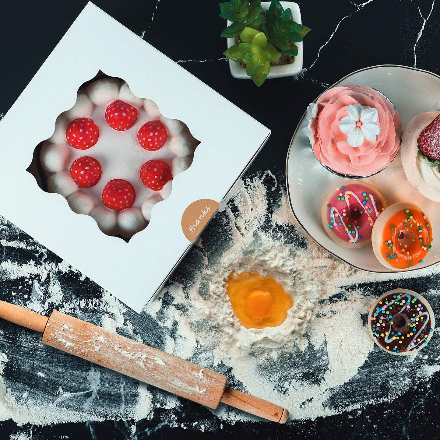 Moretoes 30pcs Bakery Boxes 6x6x3 Inches White Cookie Box with Window for Small Pie, Strawberry, Cupcake and Pastry