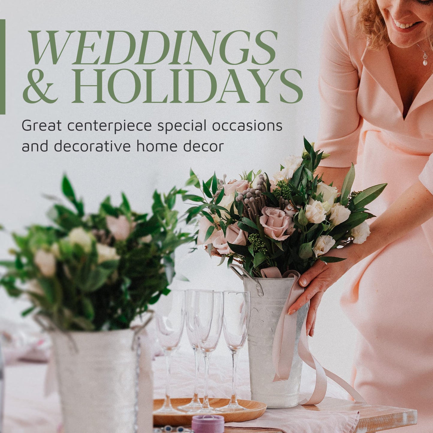 WH Galvanized Metal Farmhouse Flower Vases 9 Inch, Set of 3 - Rustic Decorative French Flower Bucket Pots for Wedding Table Centerpiece Decorations, Home Decor by Walford Home