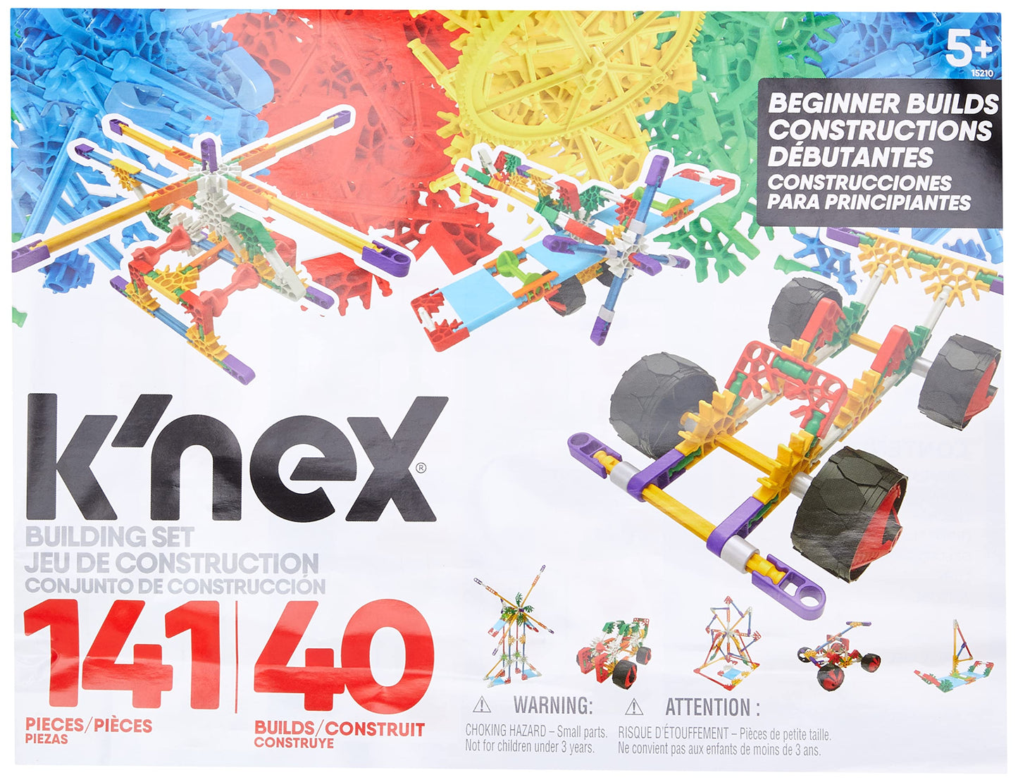 K'nex Beginner 40 Model Building Set - 141 Parts - Ages 5 & Up - Creative Building Toy, Multi, 141 K'NEX Parts and Pieces,Includes Instruction Booklet