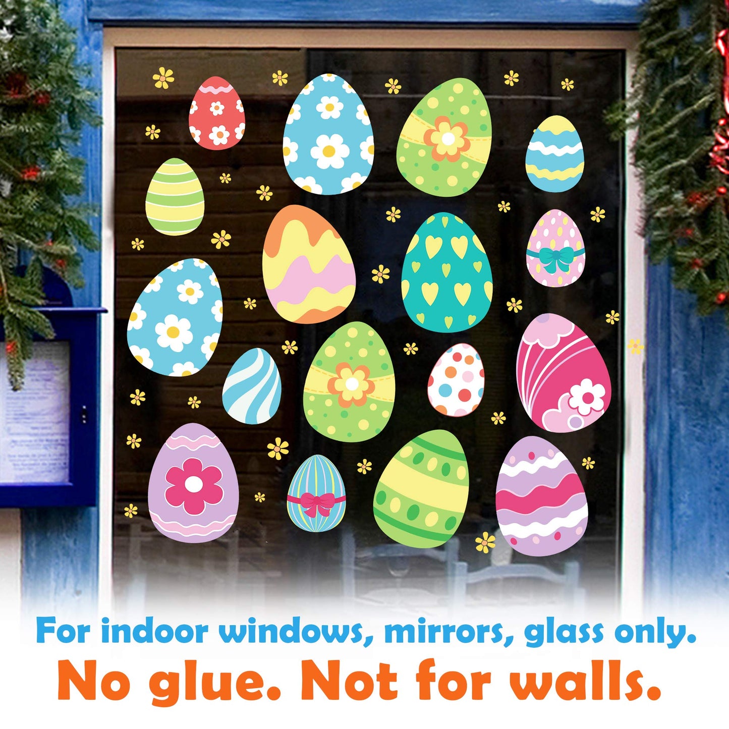 Ivenf Easter Decorations Window Clings Decals Decor, Extra Large Easter Eggs Flowers Party Supplies Gifts, Spring Window Clings Decorations for Kids School Home Office, 4 Sheets 46 pcs