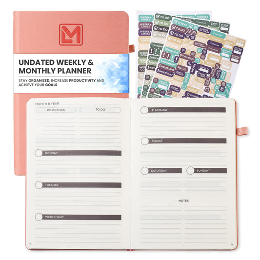 Little More Undated Planner Weekly and Monthly for Productivity - Goals Planner, Adhd Planner, To Do List Notebook - A5 (5.5”x8.5") Weekly Monthly Planner Undated with Stickers - Rose Gold
