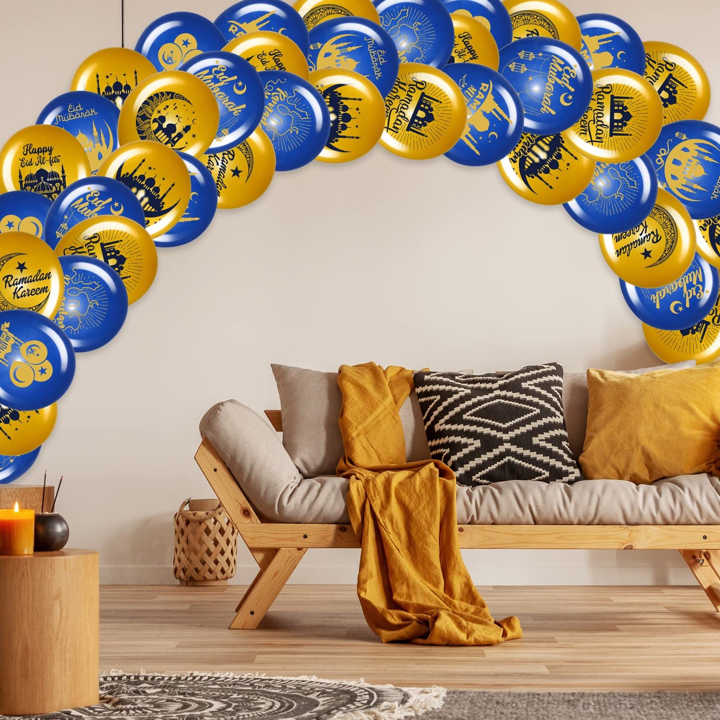 40 Pieces Ramadan Mubarak Balloons Eid Mubarak Party Decoration Happy Eid al-Fitr Theme Latex Balloons Set for Home Event Indoor Outdoor Ramadan Kareem Decor Supplies, 12 Inches (Blue and Gold)