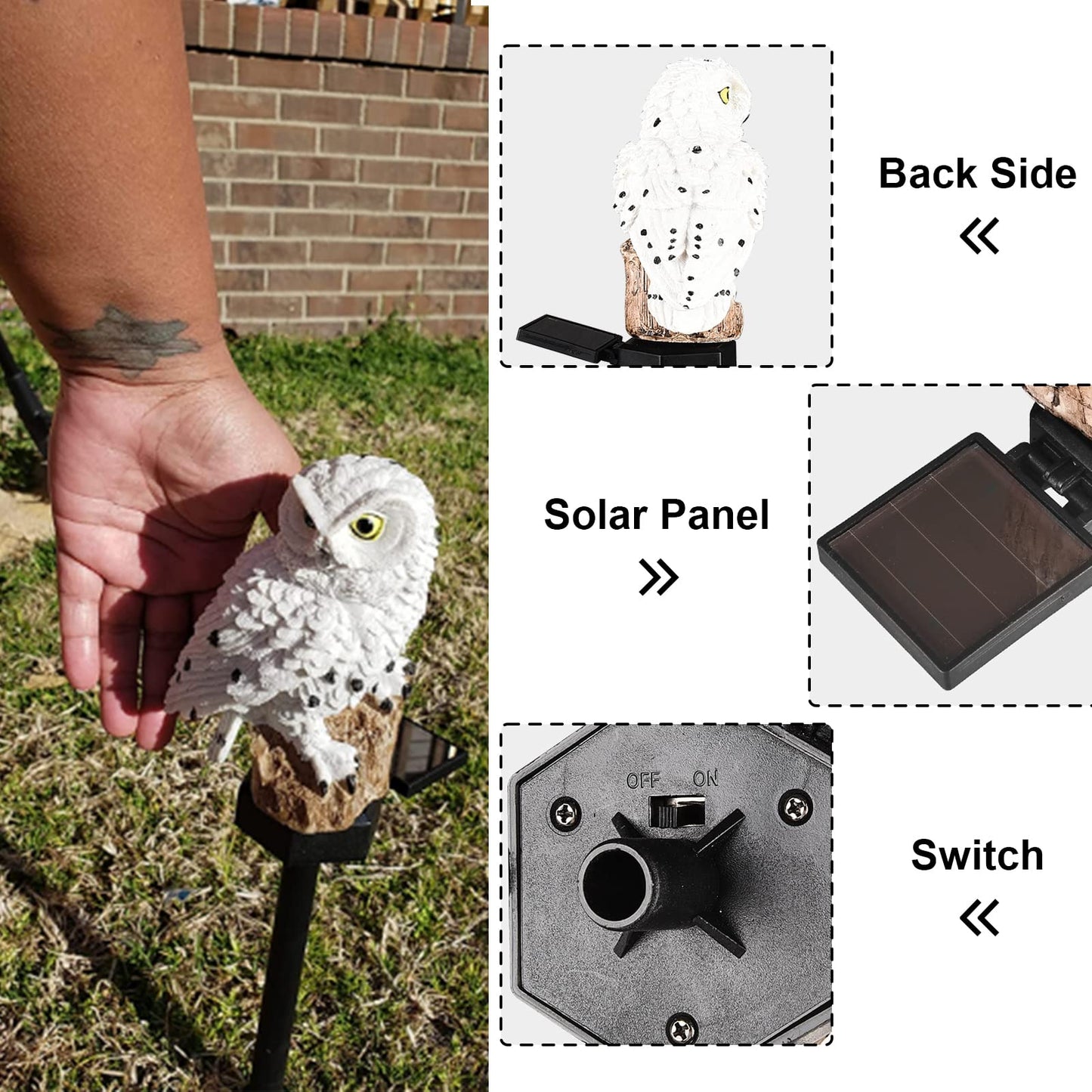 XURLEQ Garden Solar Light Outdoor Decor, Resin Owl Solar LED Light with Stake, Animal Waterproof Light for Flower Fence Lawn Passage Walkway Courtyard Party Decoration, Owl