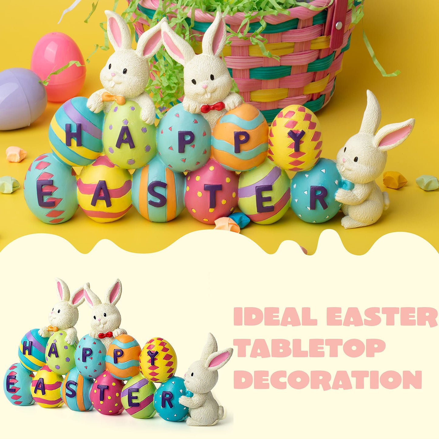 JOYIN Easter Bunny Carrots Resin Centerpiece Decor with The Word Spring Decoration Tabletop & Egg Figuring for Home and Office