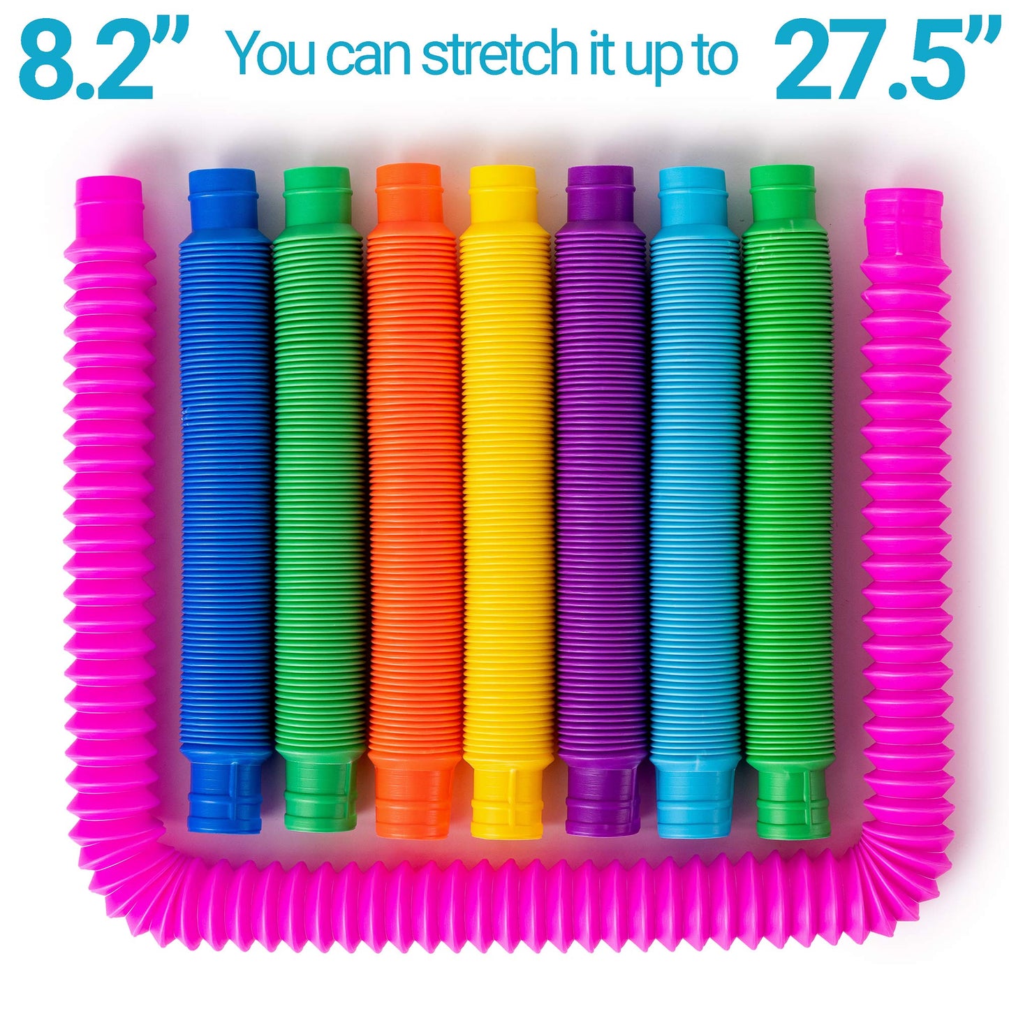 Nutty Toys 8pk Pop Tubes Sensory Toys (Large) Fine Motor Skills Learning Toddler Toy for Kids Top ADHD Autism Fidget 2023 Best Toddler Travel Toy Gifts Idea Unique Christmas Boy Girl Stocking Stuffers