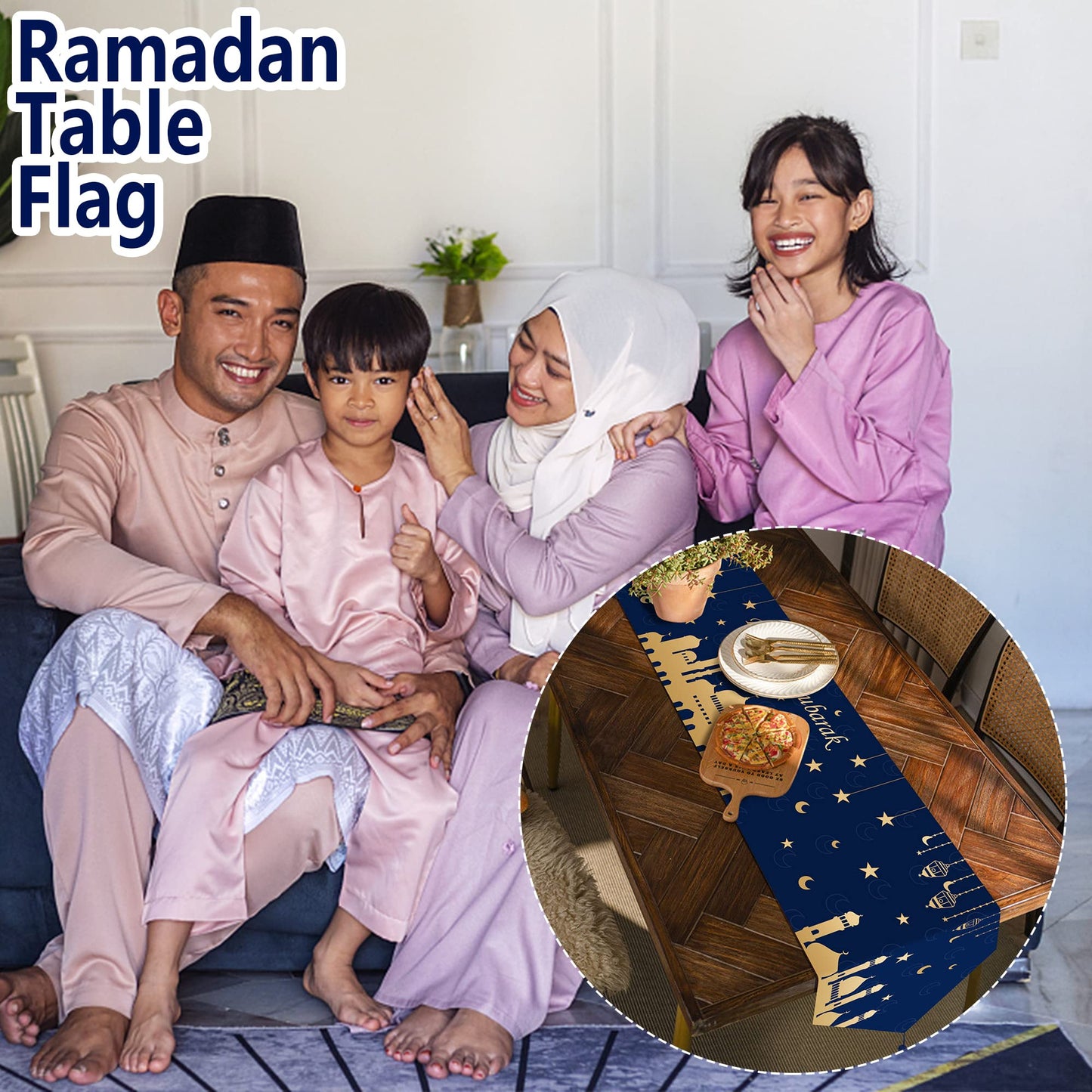 Wehhbtye 2 Pack Eid Mubarak Table Runner -12 x71 Table Runner Eid Mubarak Decorations with Tassels -Table Runner Dresser Scarves for Table Dinner Holiday Party(Eid Mubarak Table Runner, 2)