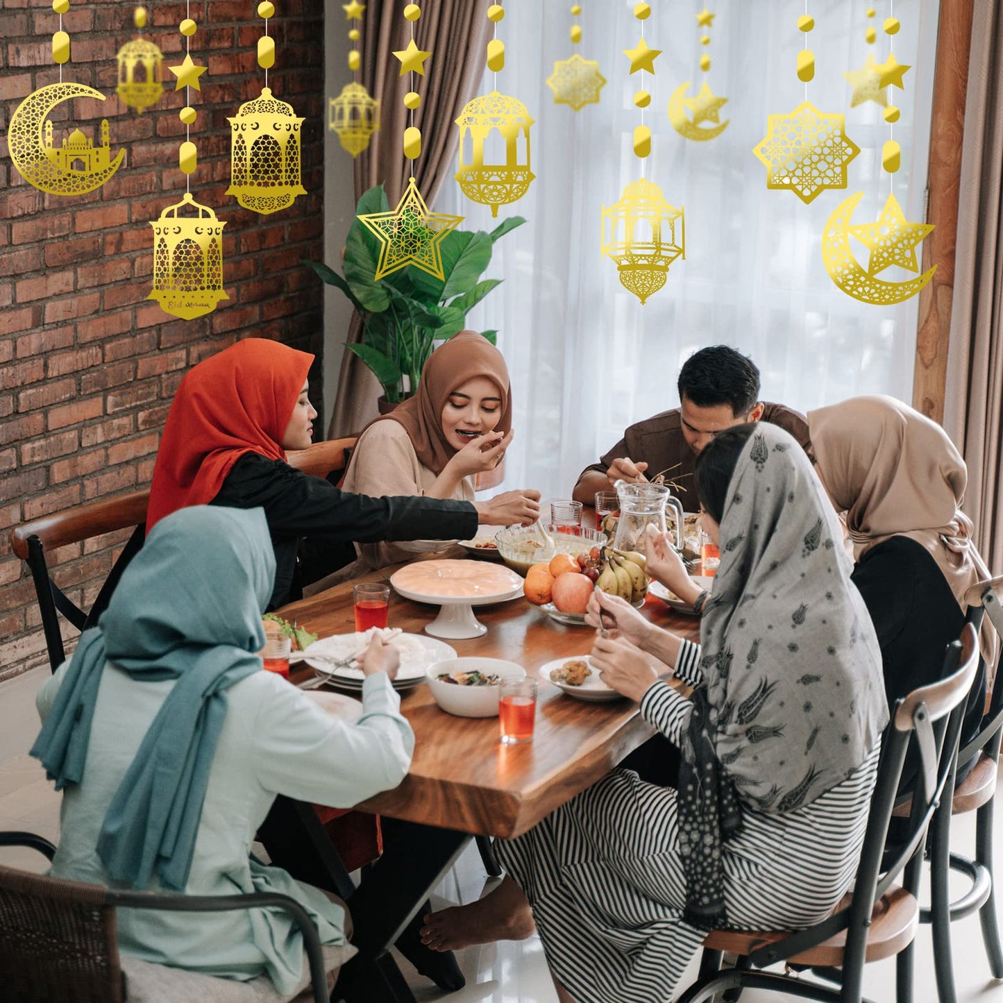 Zonon 24 Pcs Islamic Star Moon Lantern Ramadan Garland Eid Decoration Streamer Ramadan Mubarak Party Banner Backdrop Shining Hanging Wall Decorations for Home Wedding Decor Islam Party(Gold)