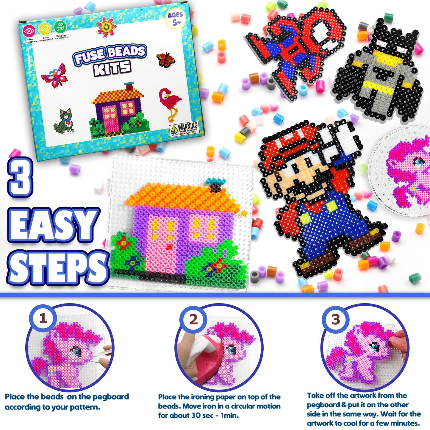 FUNZBO 5200 5mm Fuse Beads Kit - 24 Colors | 45 Patterns, Toys, Kids Crafts for Girls Ages 8-12, Arts and Crafts for Kids Ages 6-8, Gifts for Girls Boys Kids Age 5 6 7 8 9 10 11 12 Year Old