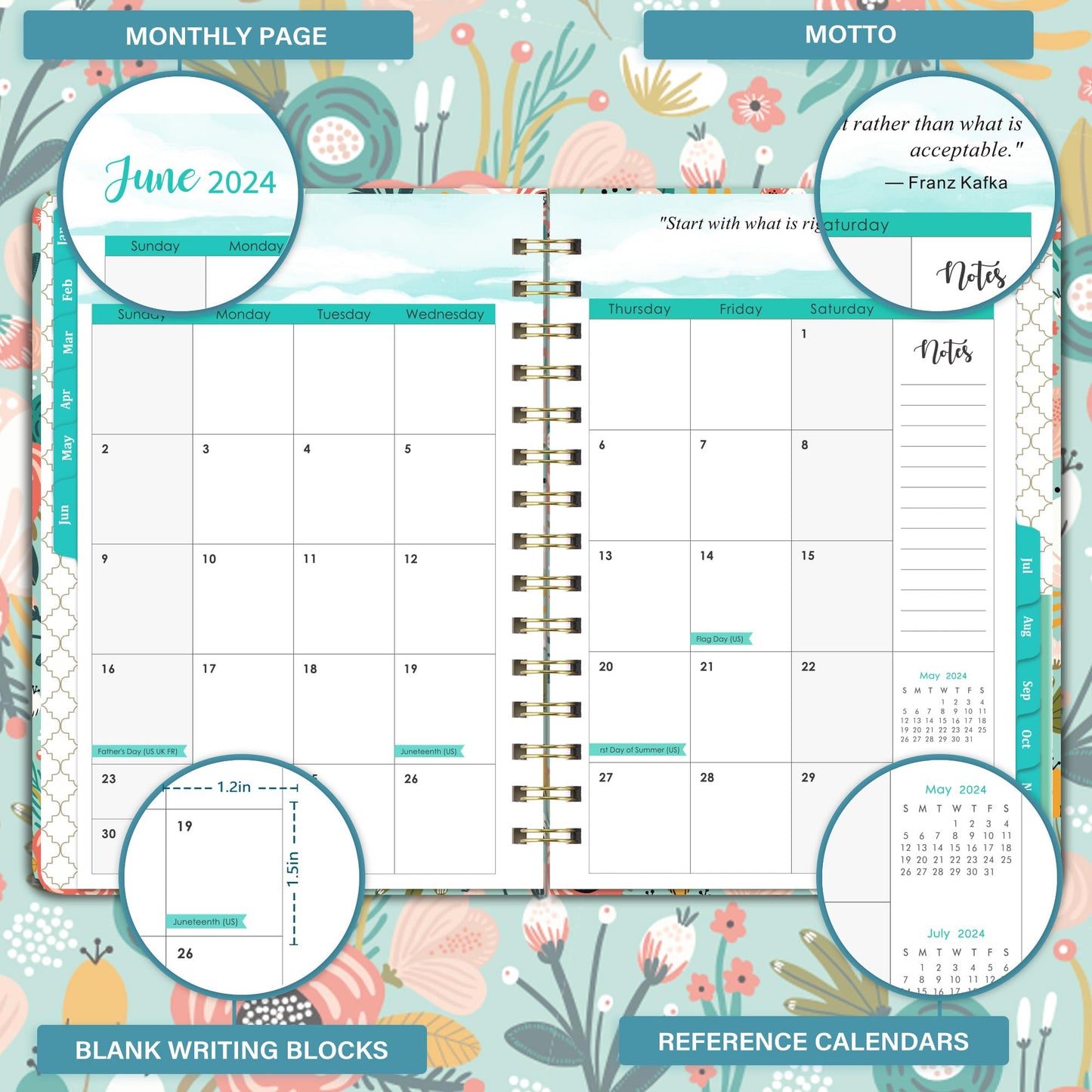 2024 Planner - 2024 Planner Weekly and Monthly, Jan. 2024 - Dec. 2024, 6.4‘’ x 8.3'' Calendar Planner with Inner Pocket