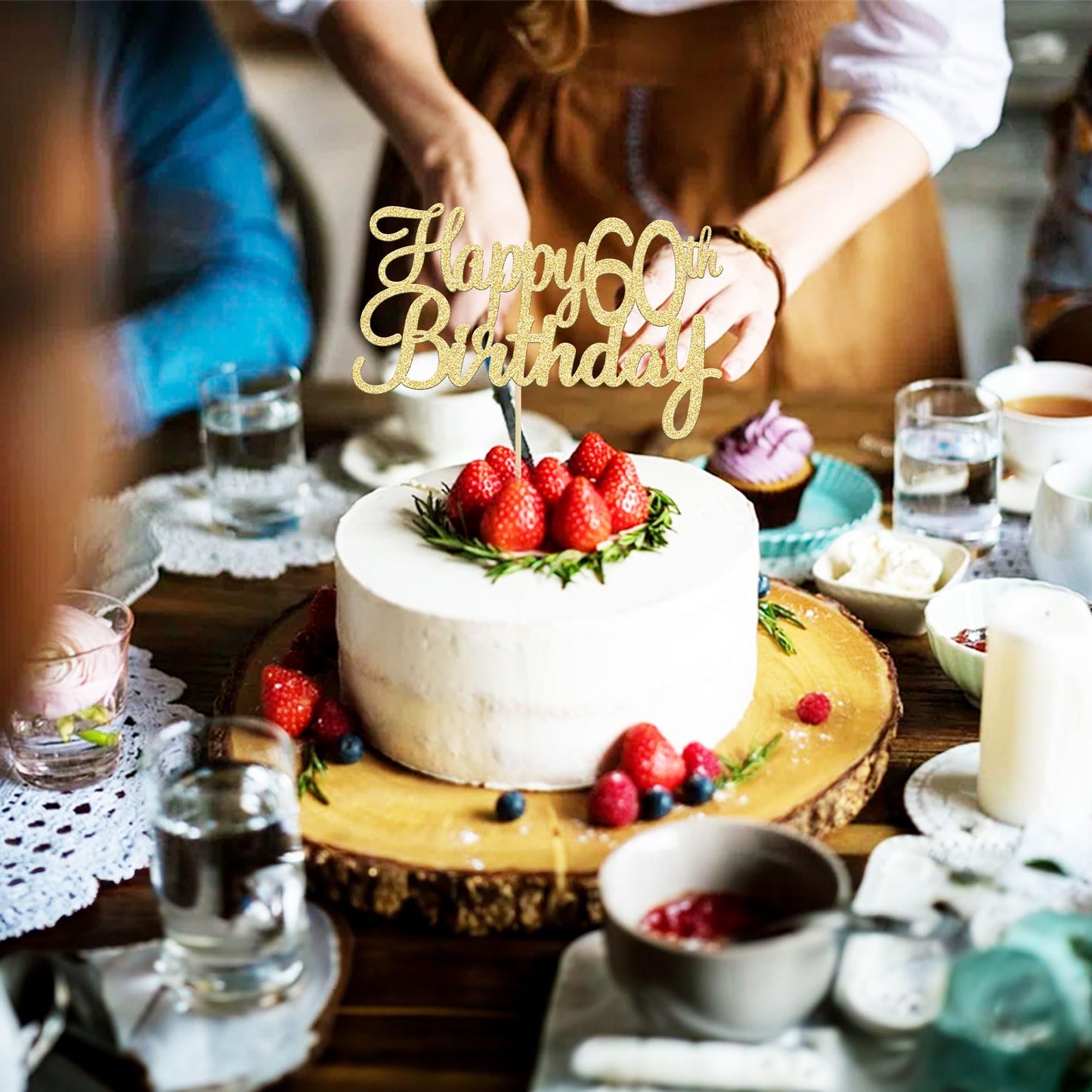 Gyufise 1 Pack Happy 60th Birthday Cake Topper Gold Glitter Happy Birthday Cake Topper Happy 60 Birthday Cake Decoration for 60th Birthday Party Decorations