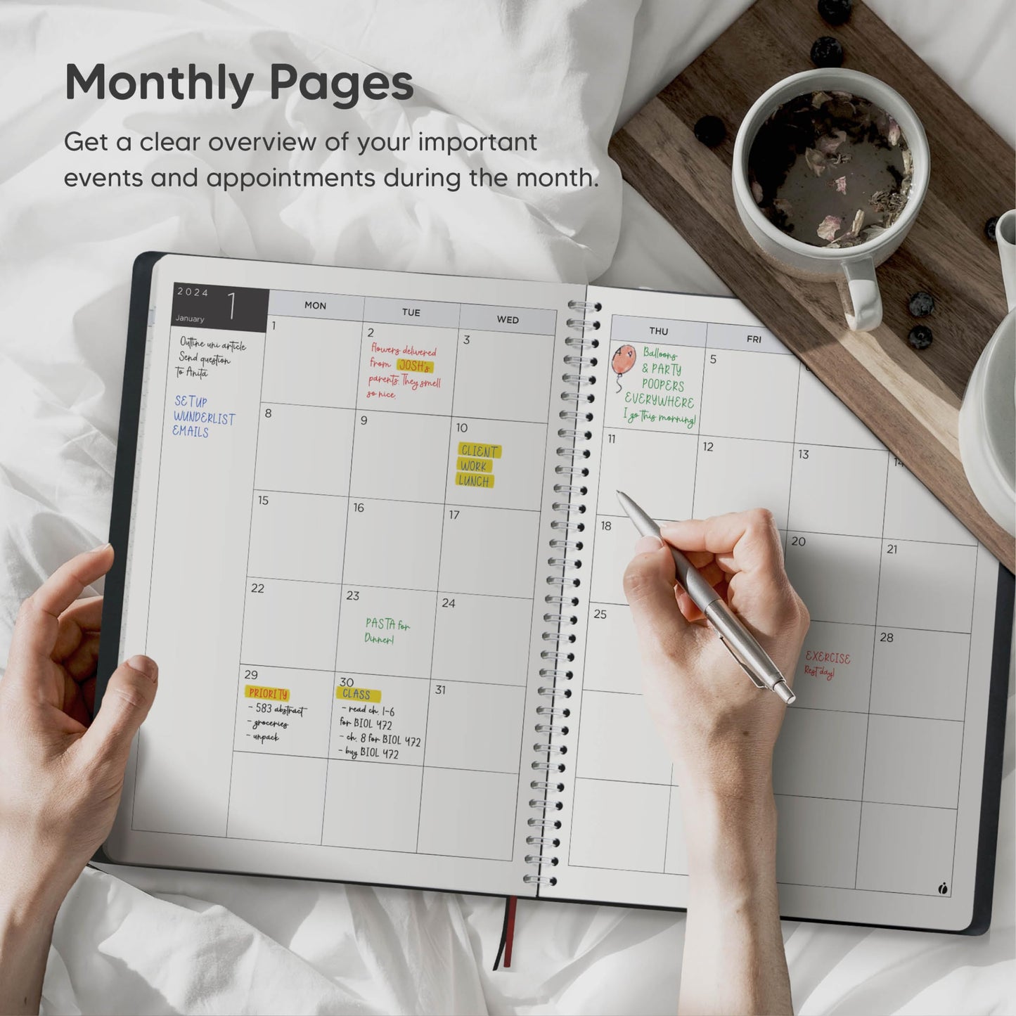 2024 Planner Weekly and Monthly – Hourly Appointment Book 2024 – Softcover, Twin-Wire Binding – Teacher Planner, Simple Design for Productivity – 8.5 x 11