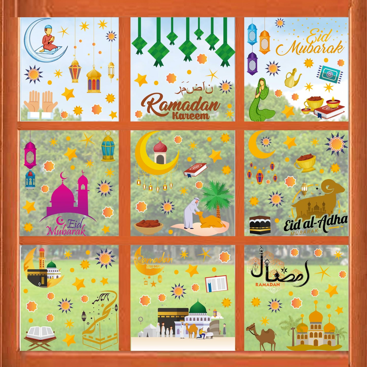 Ramadan Decorations Window clings Eid Mubarak Window Stickers Party Supplies Decorations Muslim Happiness Ramadan Eid Al-fitr Window Decor for Home Window Stickers