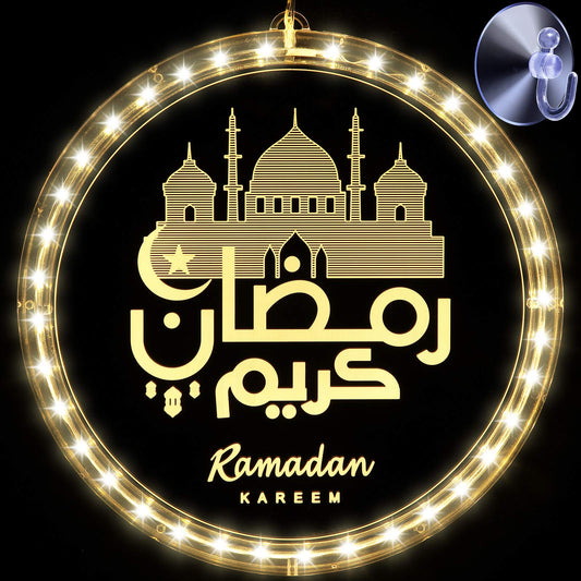 Hiboom 3D Eid Ramadan Lights, Moon and Star Castle Islam Eid Mubarak Decorations, Ramadan Decorations for Home Indoor, Islam Fairy Window Lights Wall Bedroom Party Decor(Castle Style)