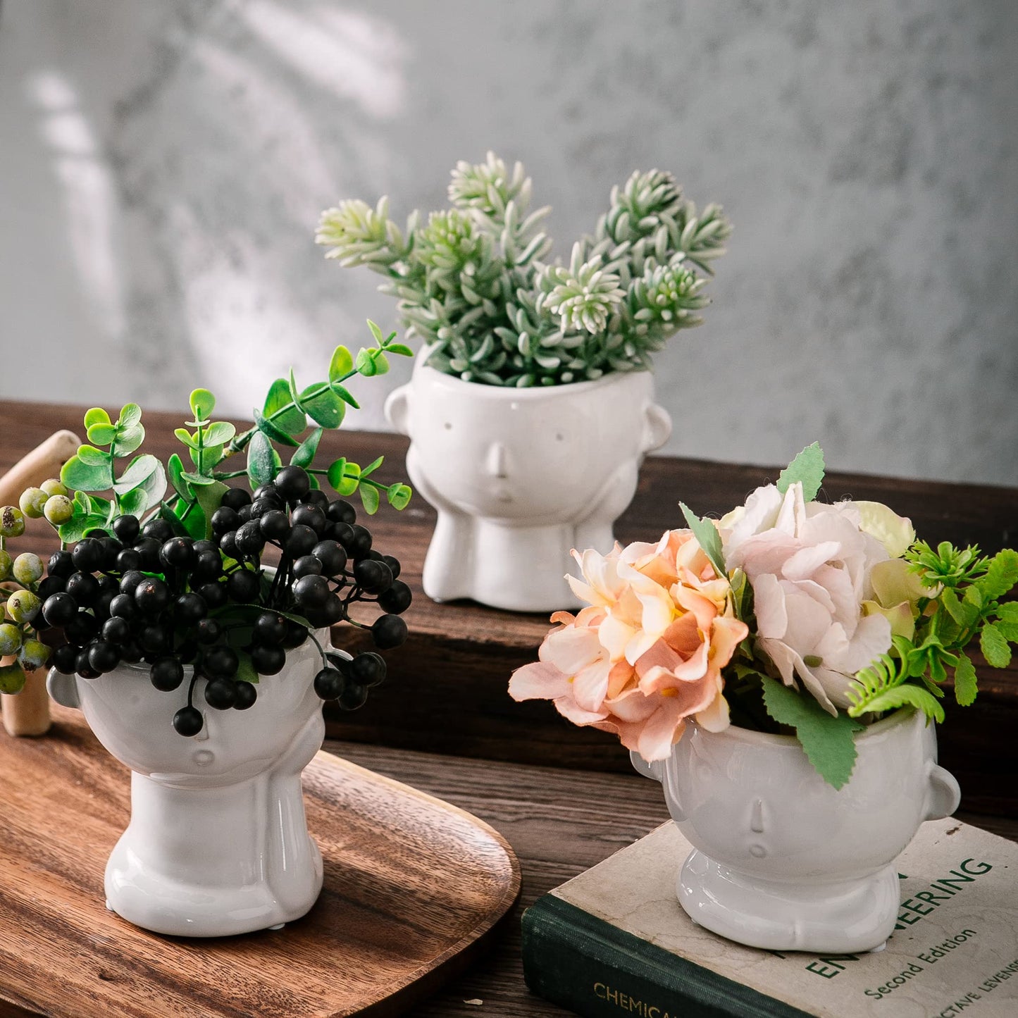 Tenforie Ceramic Flower Pot Modern Style Vase Cute Fleshy Flower Vase Supporting Cheek Vase Mini Ceramic Plants Containers for Home Office, No Plant-3 Pack