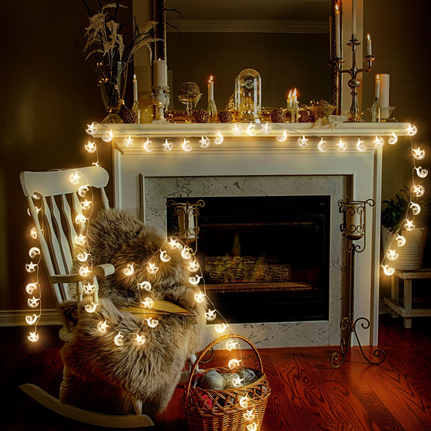 Ramadan Star Moon Castle String Lights, 2 Modes Eid Mubarak String Light Decor Battery Powered, Warm White Islamic Decor for Bedroom Wall Window Home Indoor Outdoor Party (6.5 ft 20 LEDs)