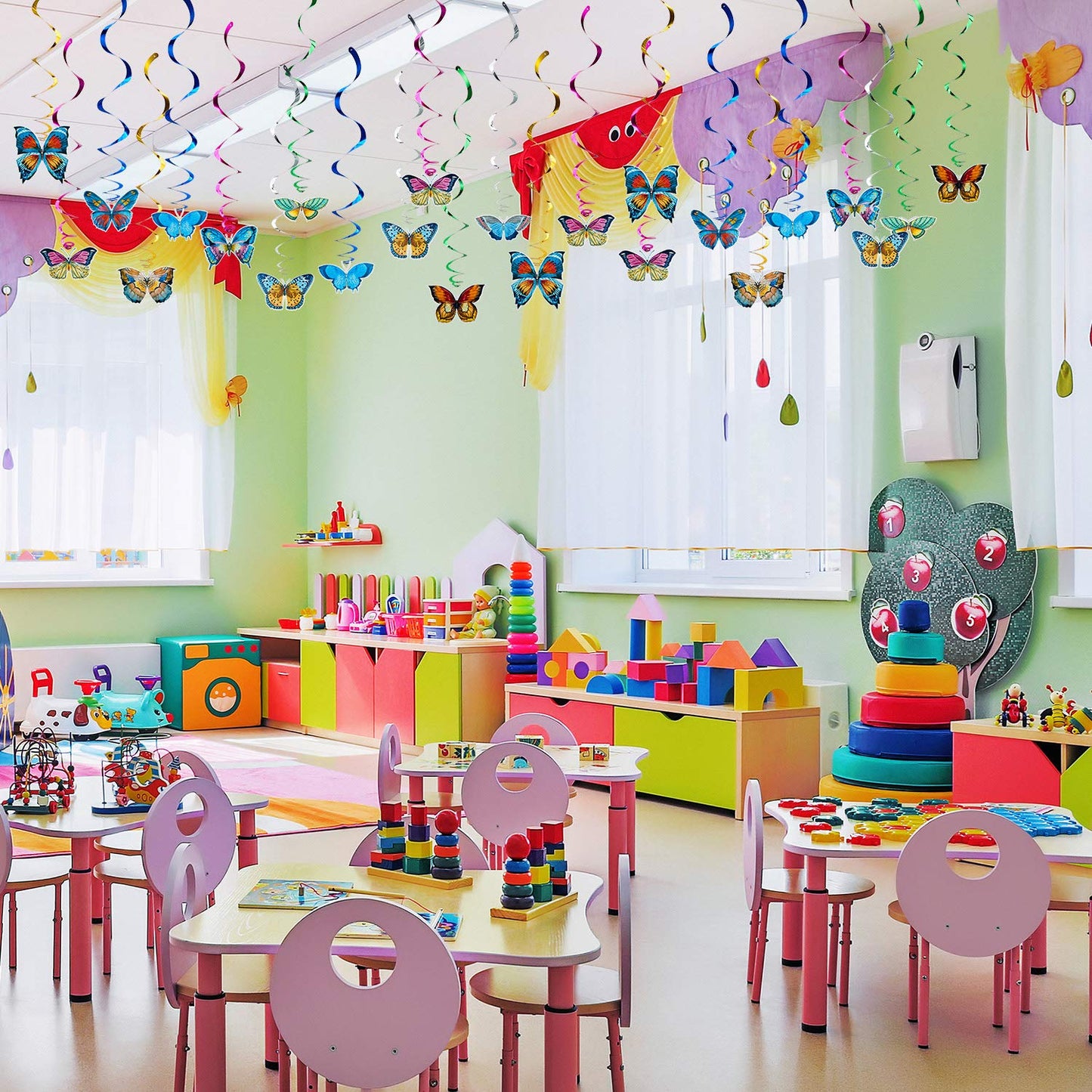 WILLBOND 40 Pieces Butterfly Spring Hanging Swirl Summer Spring Party Hanging for Home Classroom Baby Shower Birthday Wedding Garden Themed Tea Party Decoration Supplies