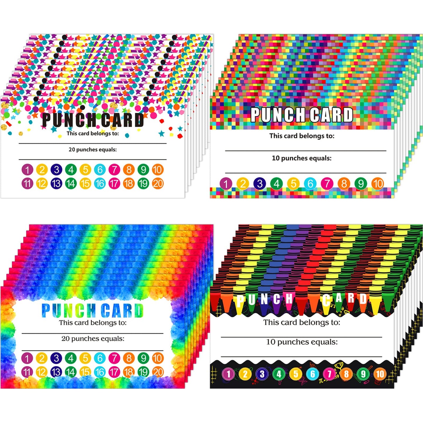 320 Pieces Punch Cards, Incentive Loyalty Reward Card Student Awards Loyalty Cards for Business, Classroom, Kids Behavior, Students, Teachers, 3.5 x 2 Inch, 4 Styles (Multi Punches)