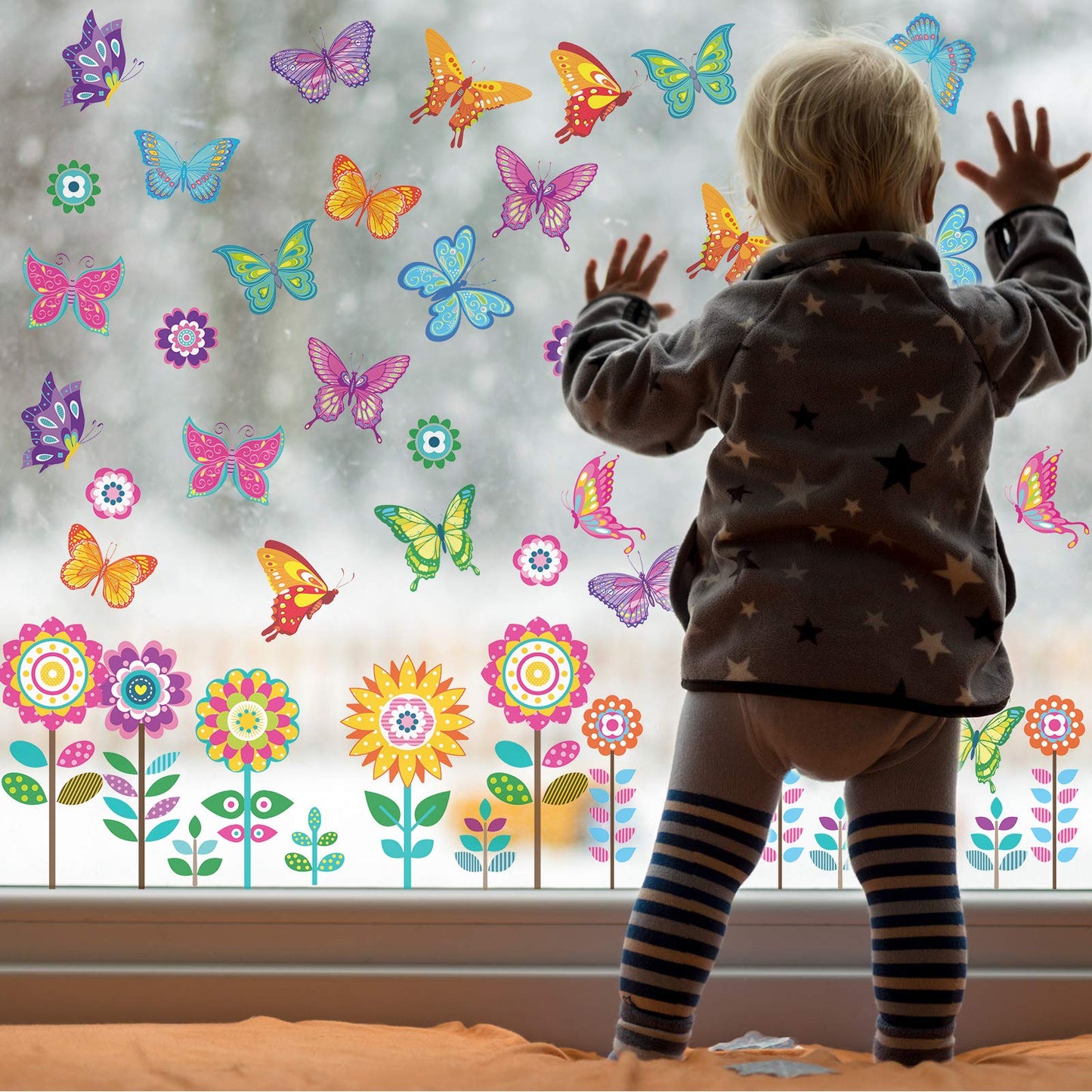 72 Pieces Large Size Spring Window Clings Flowers Butterfly Windows Clings Decals Anti Collision Glass Windows Stickers for Baby Shower Decoration Party Supplies