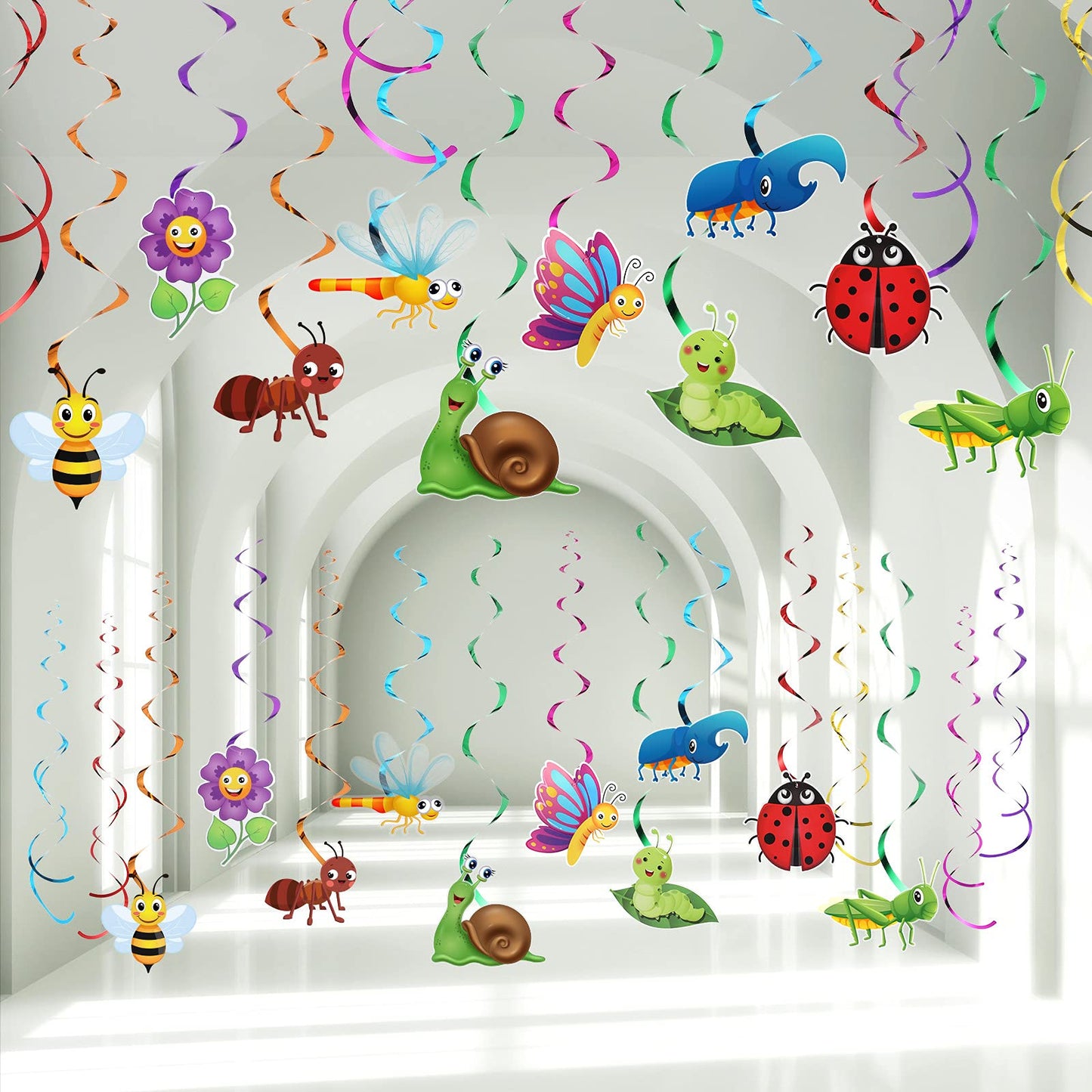 30 Pieces Spring Summer Insects Hanging Swirl Decorations, Butterfly Sunflower Bug Birthday Party Ceiling Decorations for Girls, Boys, Kids, Home, Classroom, Baby Shower,