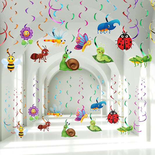 30 Pieces Spring Summer Insects Hanging Swirl Decorations, Butterfly Sunflower Bug Birthday Party Ceiling Decorations for Girls, Boys, Kids, Home, Classroom, Baby Shower,