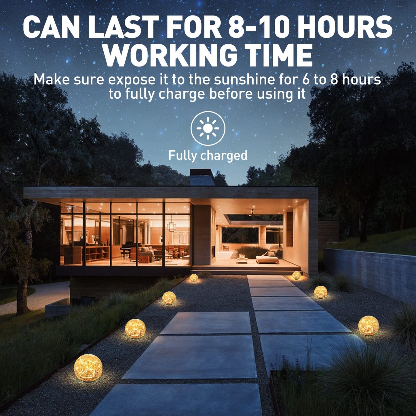 Garden Solar Lights Cracked Glass Ball Waterproof LED for Outdoor Decor Decorations Pathway Patio Yard Lawn, Warm White 2 Globe (4.7”)