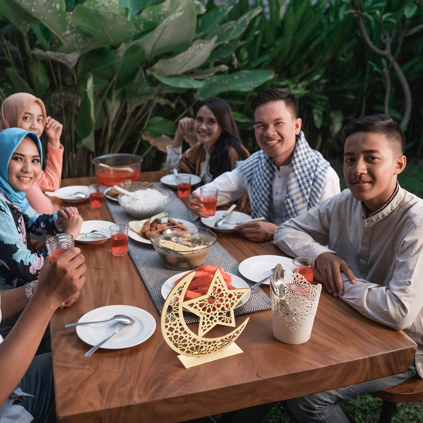 2 Sets Eid Mubarak Wooden Ornament Ramadan Hanging Plaque Moon Star Pendant for Decorations (Classic Style)