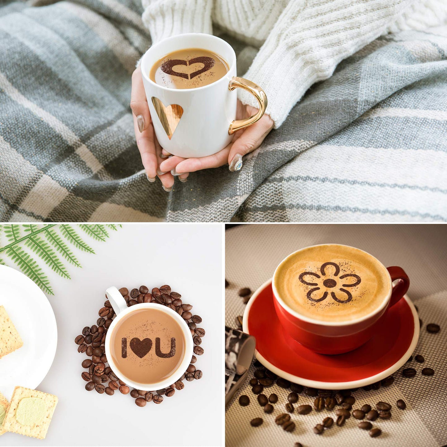 Konsait 20Pack Valentine's Day Cake Stencil Templates Decoration, Reusable Valentine Day Cake Cookies Baking Painting Mold Tools, for Decorating Dessert Coffee Oatmeal Cappuccino Mousse Hot Chocolate