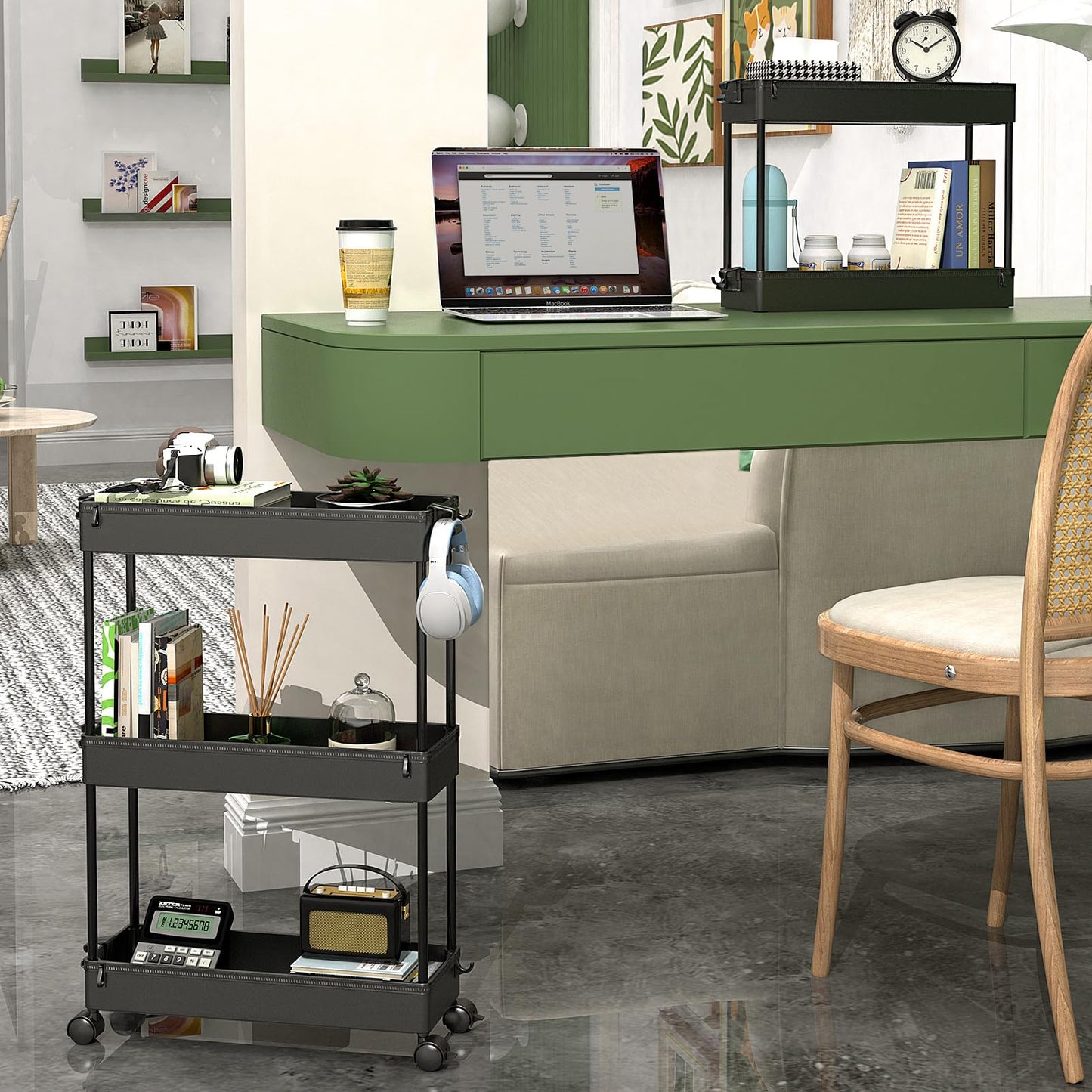 SPACEKEEPER Slim Rolling Storage Cart, Laundry Room Organization, 3 Tier Mobile Utility Shelving Unit Bathroom Organizer Storage for Kitchen, Narrow Places(Black)