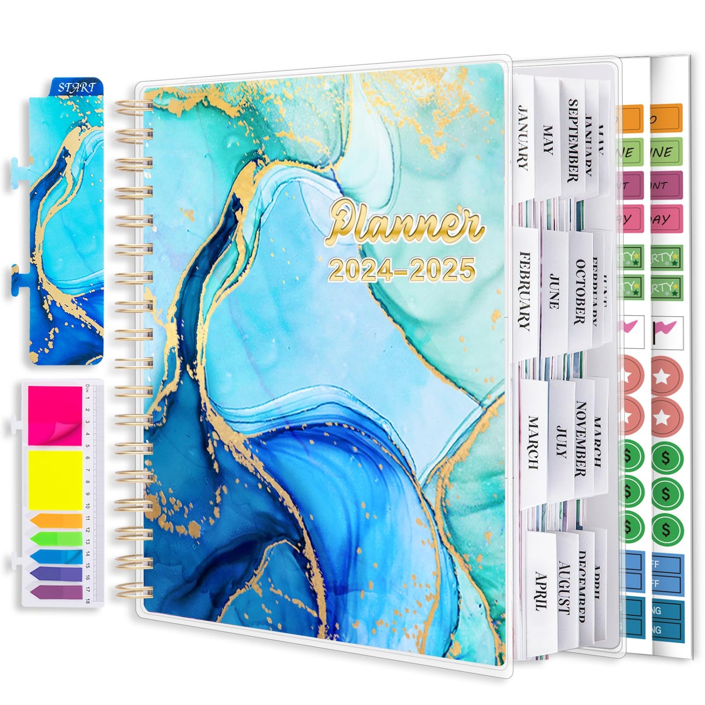Montcool Planner 2024-2025 7.9" x 9.8", Large 18 Months Daily Weekly Monthly Planner Yearly Agenda Jan. 2024–Jun. 2025, Page Tabs, Separator Page, Pocket Folder, Bookmark, Sticky Note Set