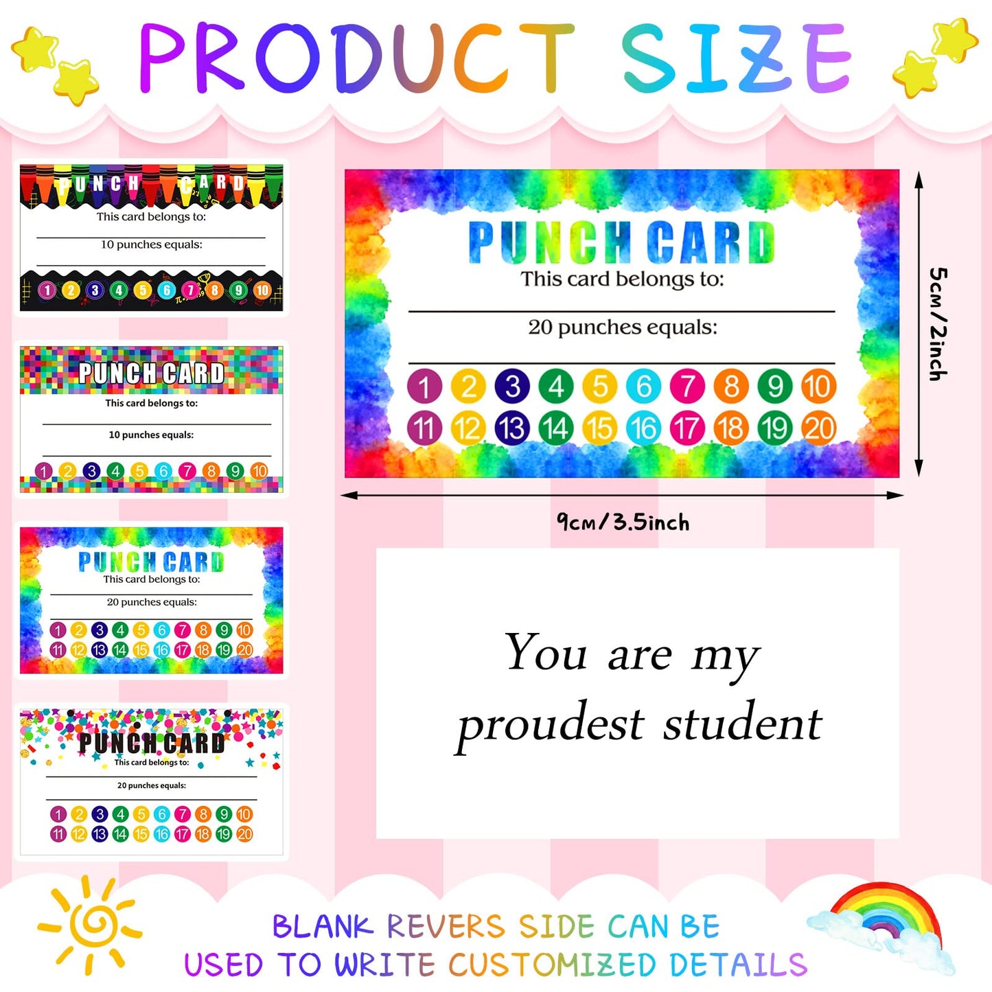 320 Pieces Punch Cards, Incentive Loyalty Reward Card Student Awards Loyalty Cards for Business, Classroom, Kids Behavior, Students, Teachers, 3.5 x 2 Inch, 4 Styles (Multi Punches)