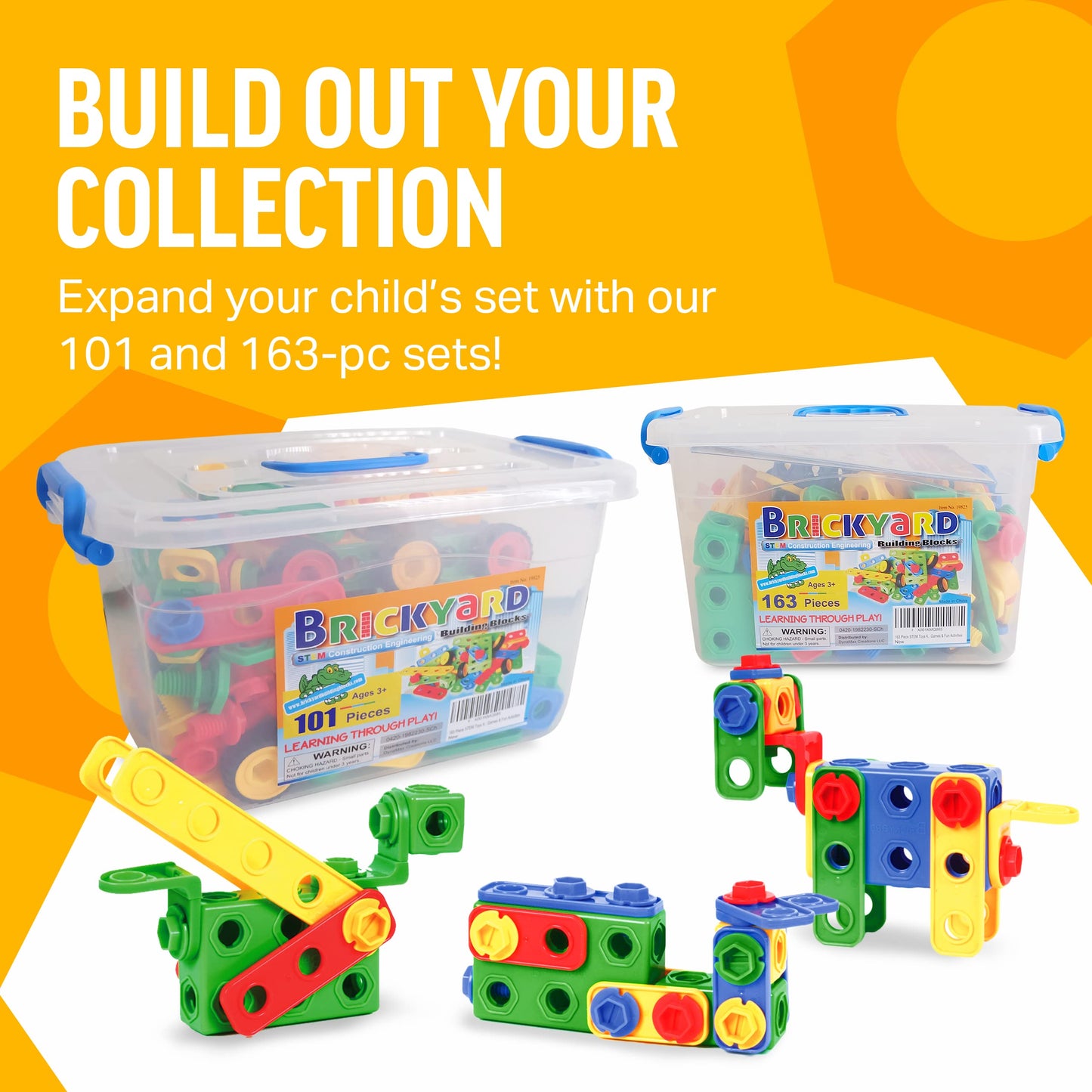 Brickyard Building Blocks STEM Toys - Educational Building Toys for Kids Ages 4-8 with 163 Pieces, Tools, Design Guide and Toy Storage Box, Gift for Boys & Girls