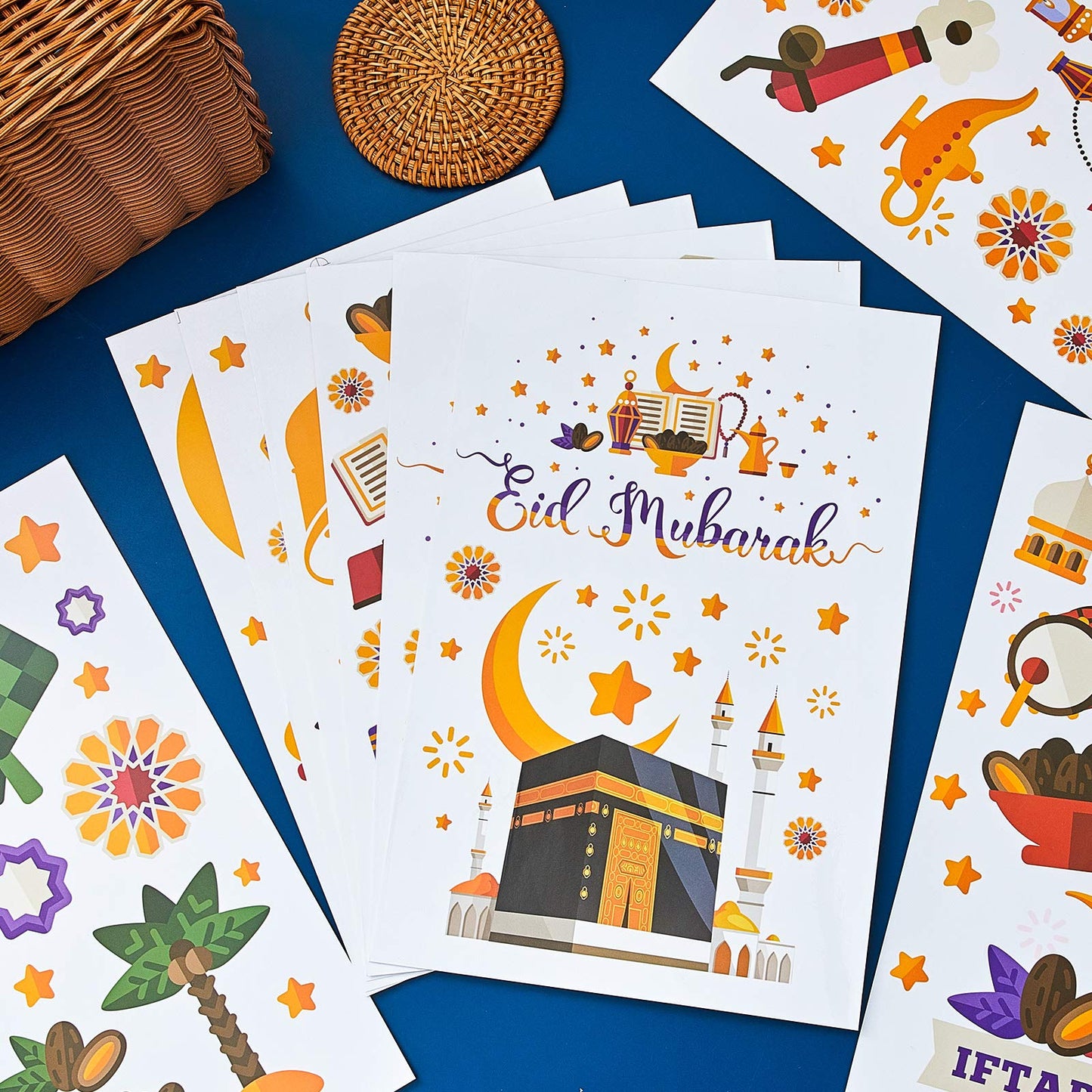 80 Pieces Ramadan Window Clings Eid Mubarak Window Stickers Static Ramadan Kareem Window Decals Removable Window Cling Decorations for Ramadan Mubarak Party Classroom Supply, 9 Sheets