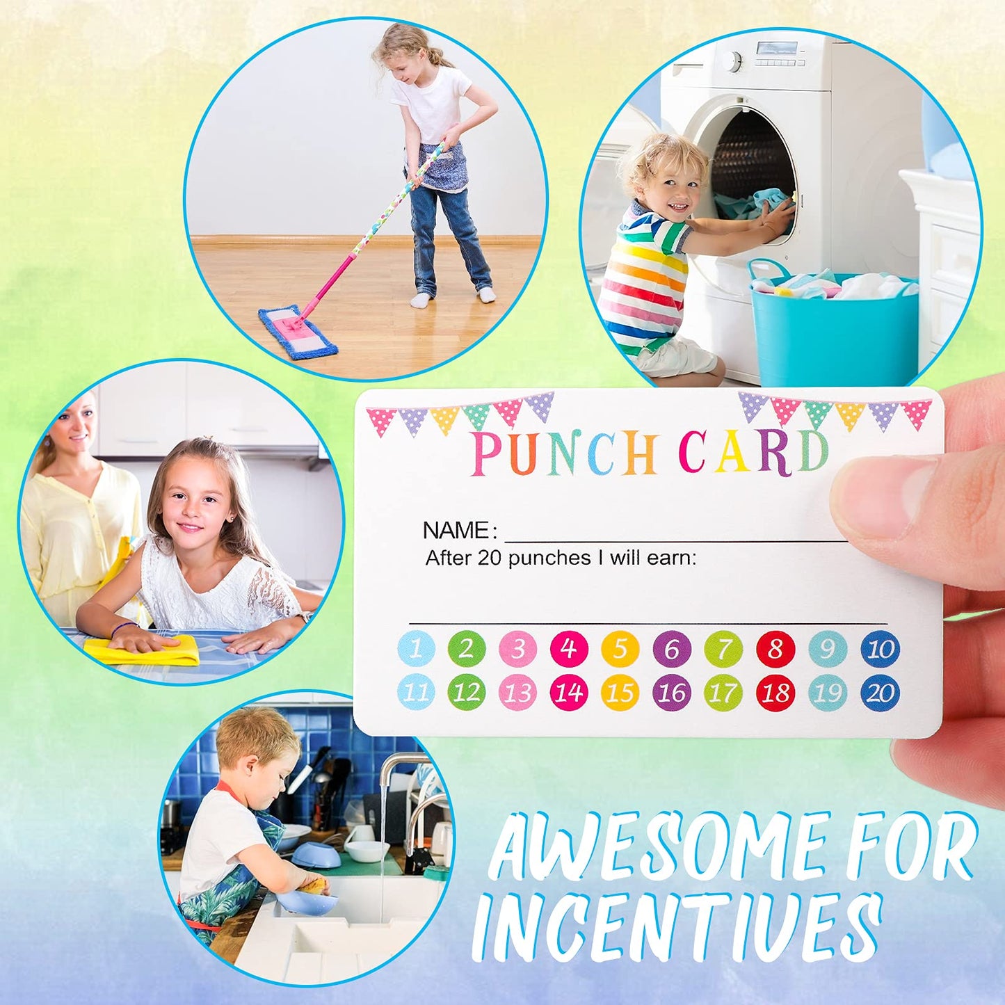 120 Pcs Reward Punch Cards Behavior Incentive Awards for Kids Students Teachers Home Classroom School Business Loyalty Card Positive Reinforcement Tool - 2" x 3.5"