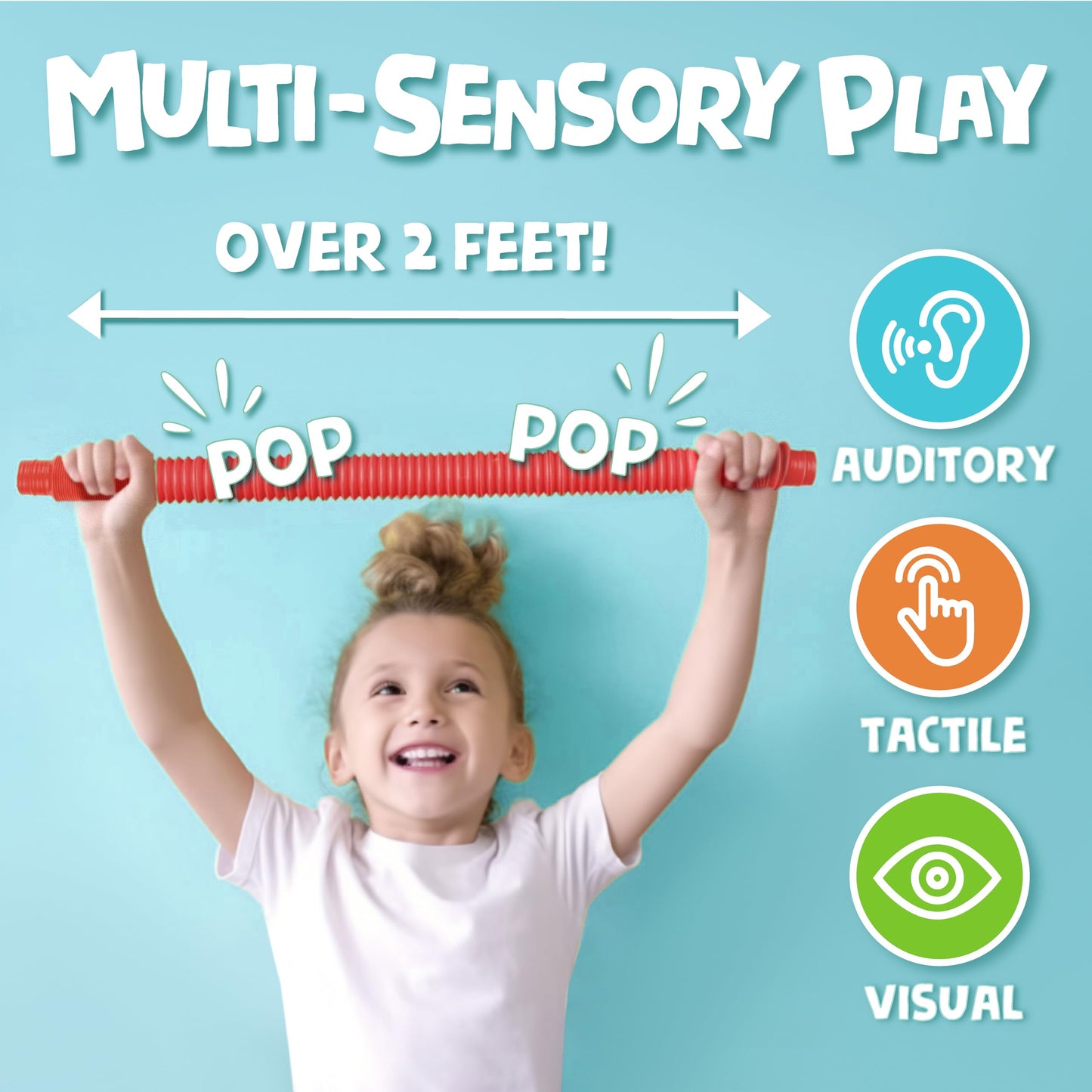 BUNMO Pop Tubes Large 4pk | Hours of Fun for Kids | Imaginative Play & Stimulating Creative Learning | Toddler Sensory Toys | Tons of Ways to Play | Connect, Stretch, Twist & Pop