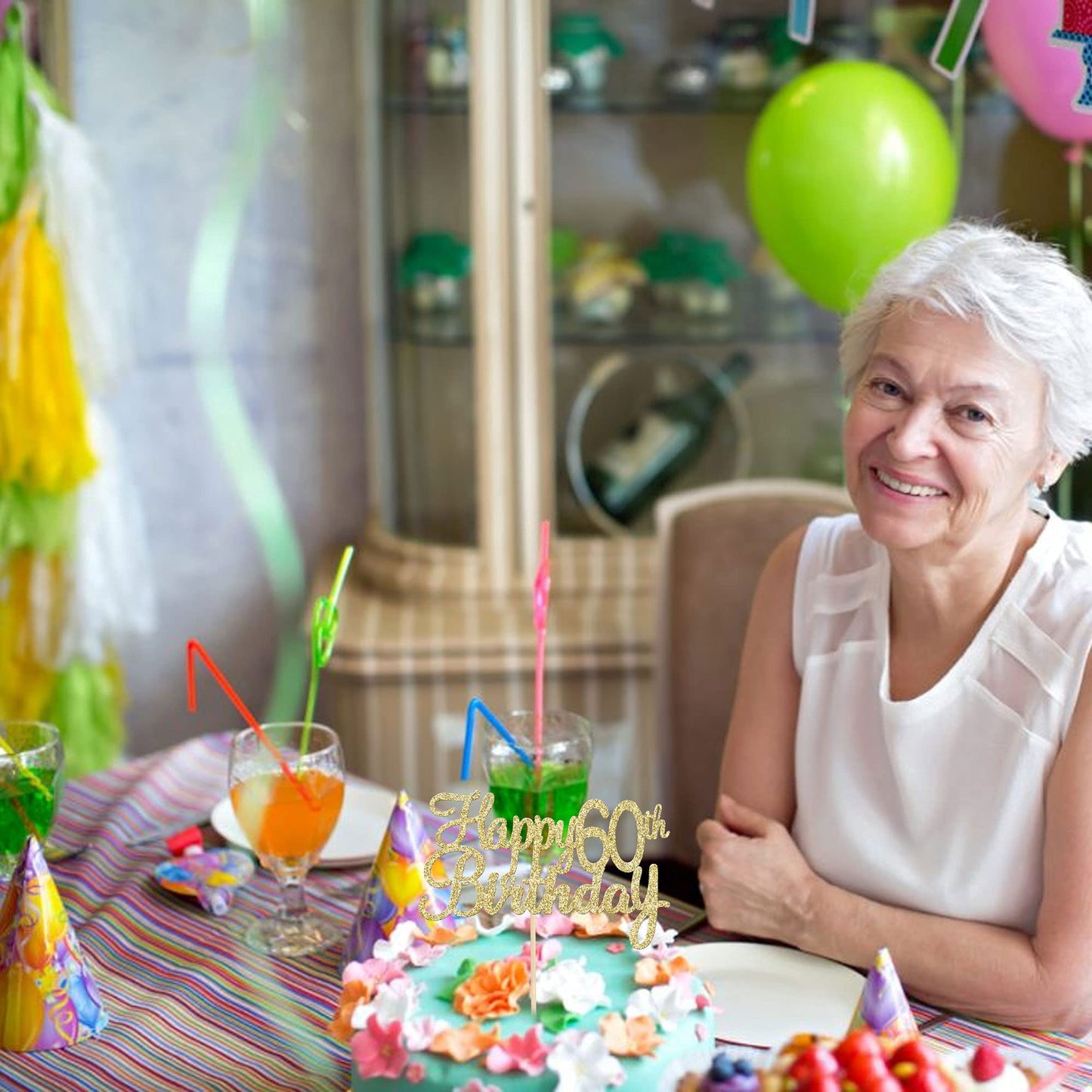 Gyufise 1 Pack Happy 60th Birthday Cake Topper Gold Glitter Happy Birthday Cake Topper Happy 60 Birthday Cake Decoration for 60th Birthday Party Decorations